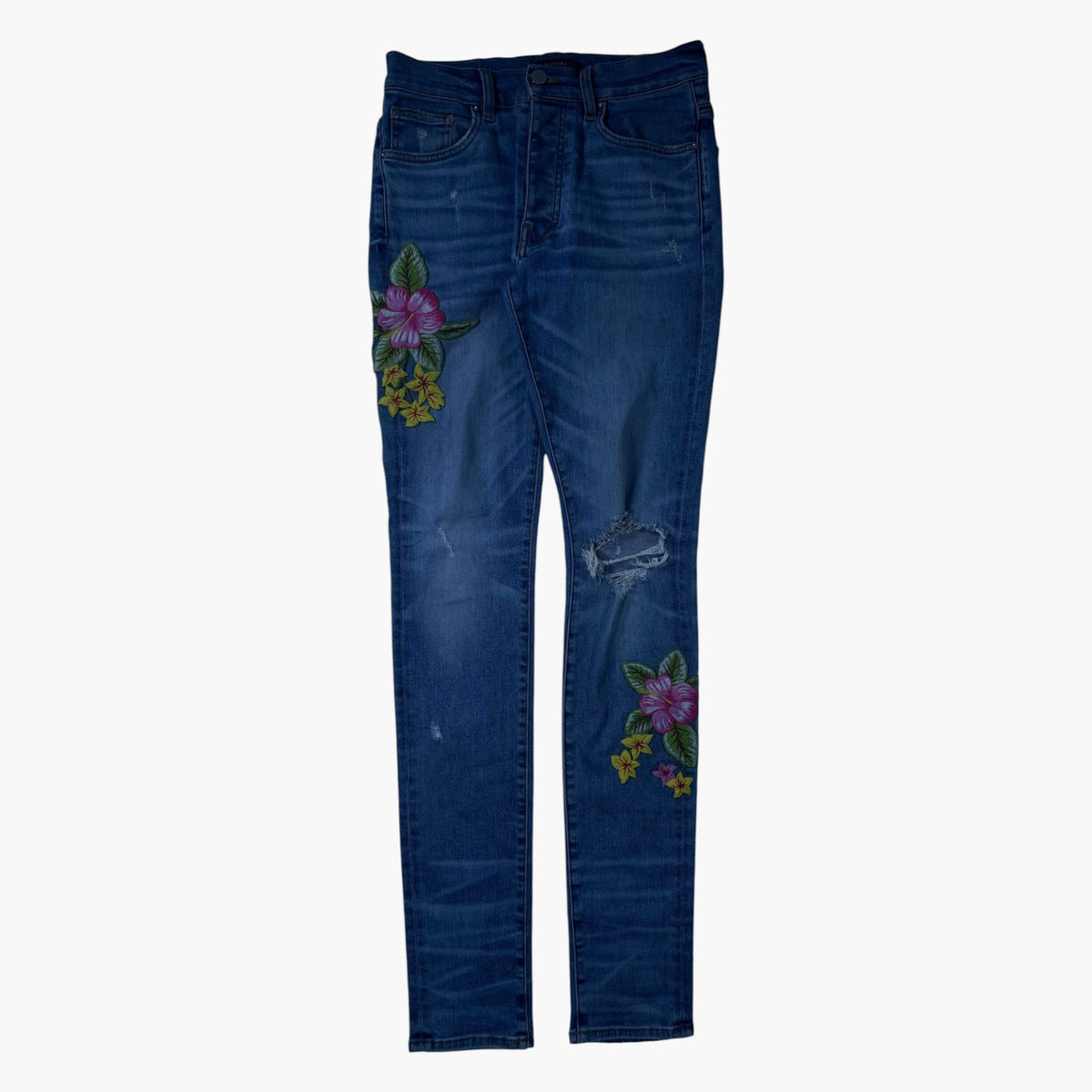 Amiri Patchwork Light Wash Floral Jeans
