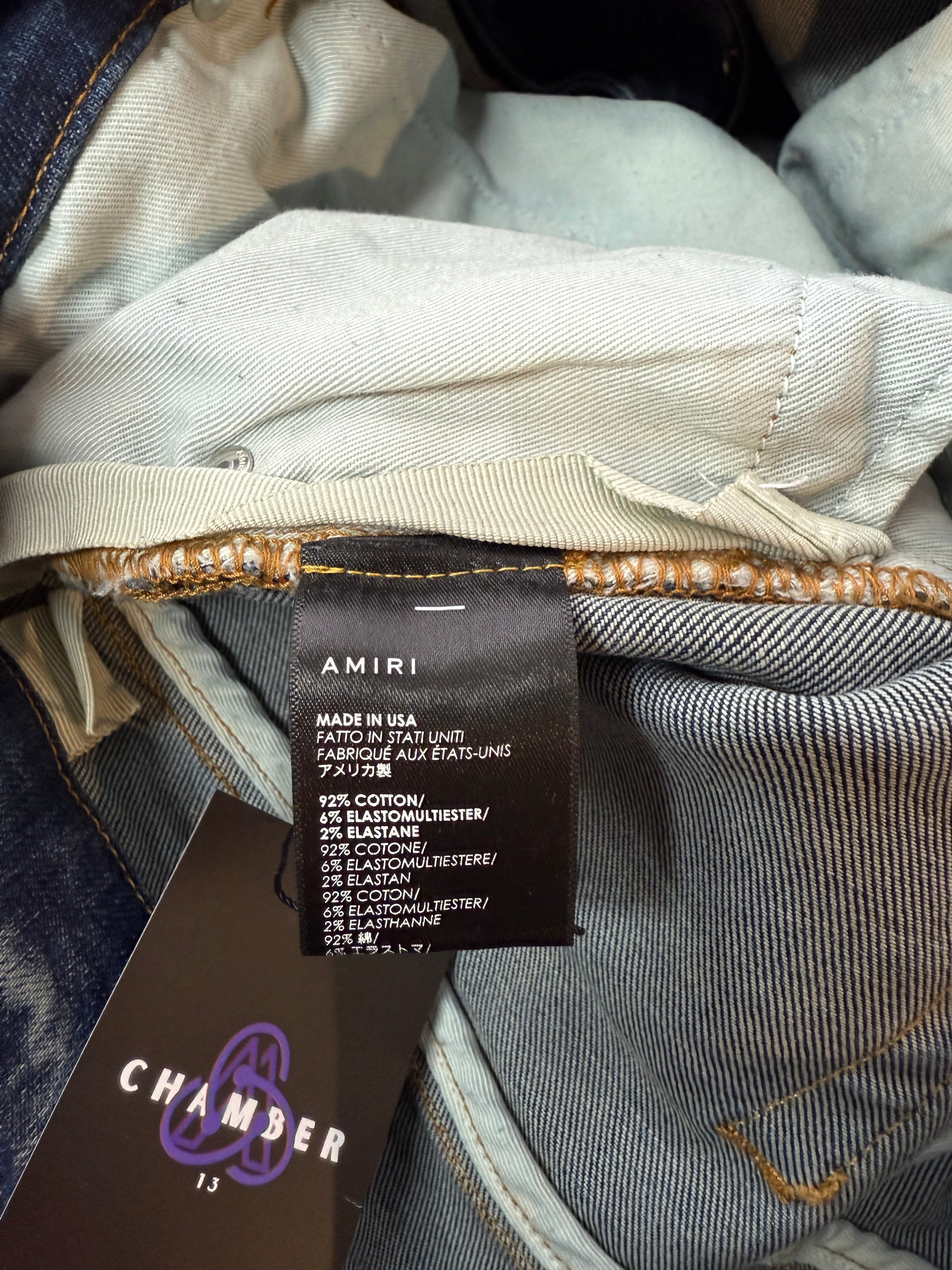 Amiri MX2 Dark Wash Denim Patch Jeans