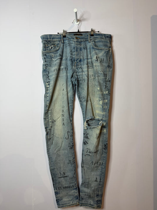 Amiri All Over Thrasher Blue Jeans