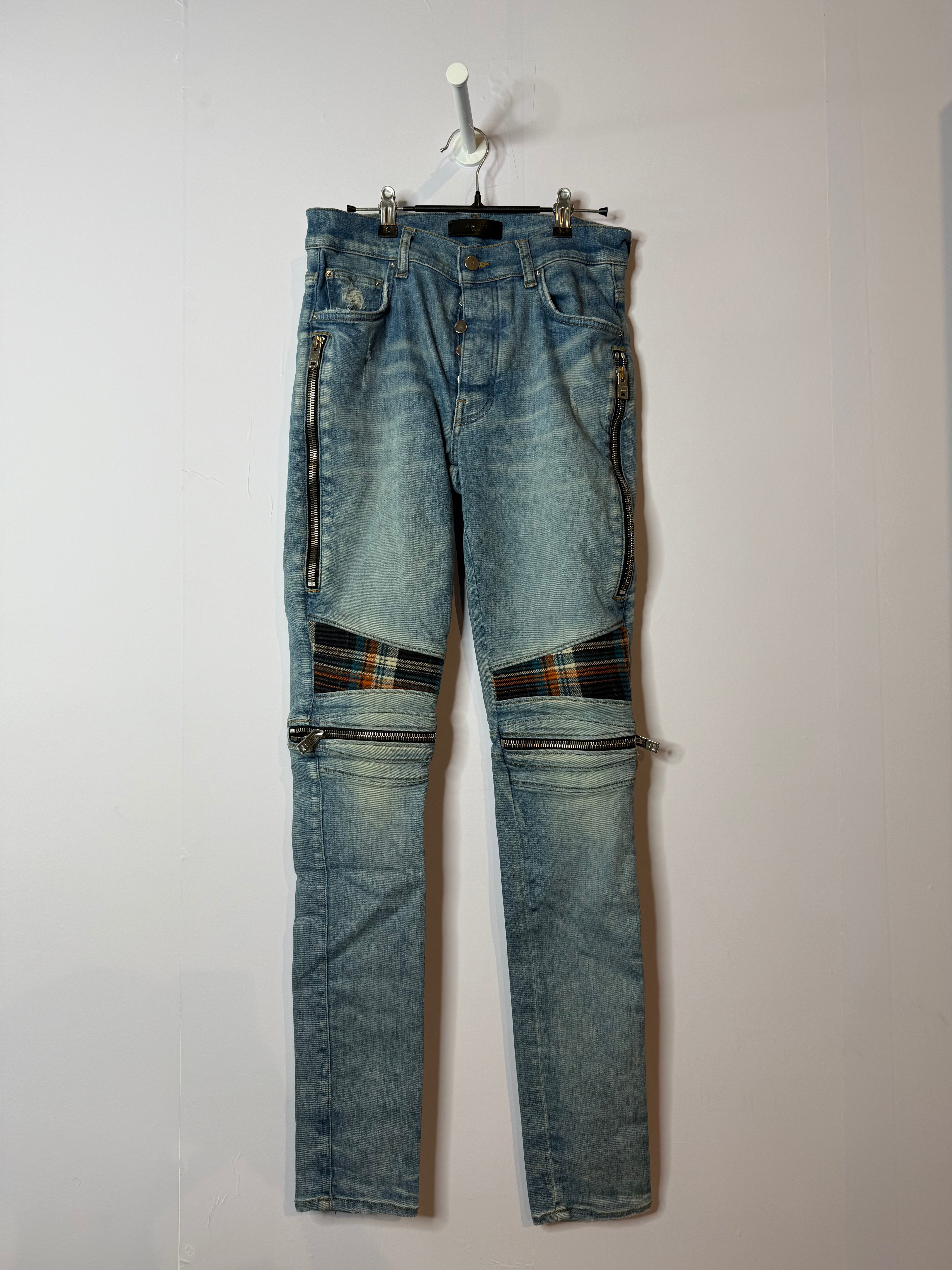 Amiri MX2 Blue & Orange Plaid Jeans
