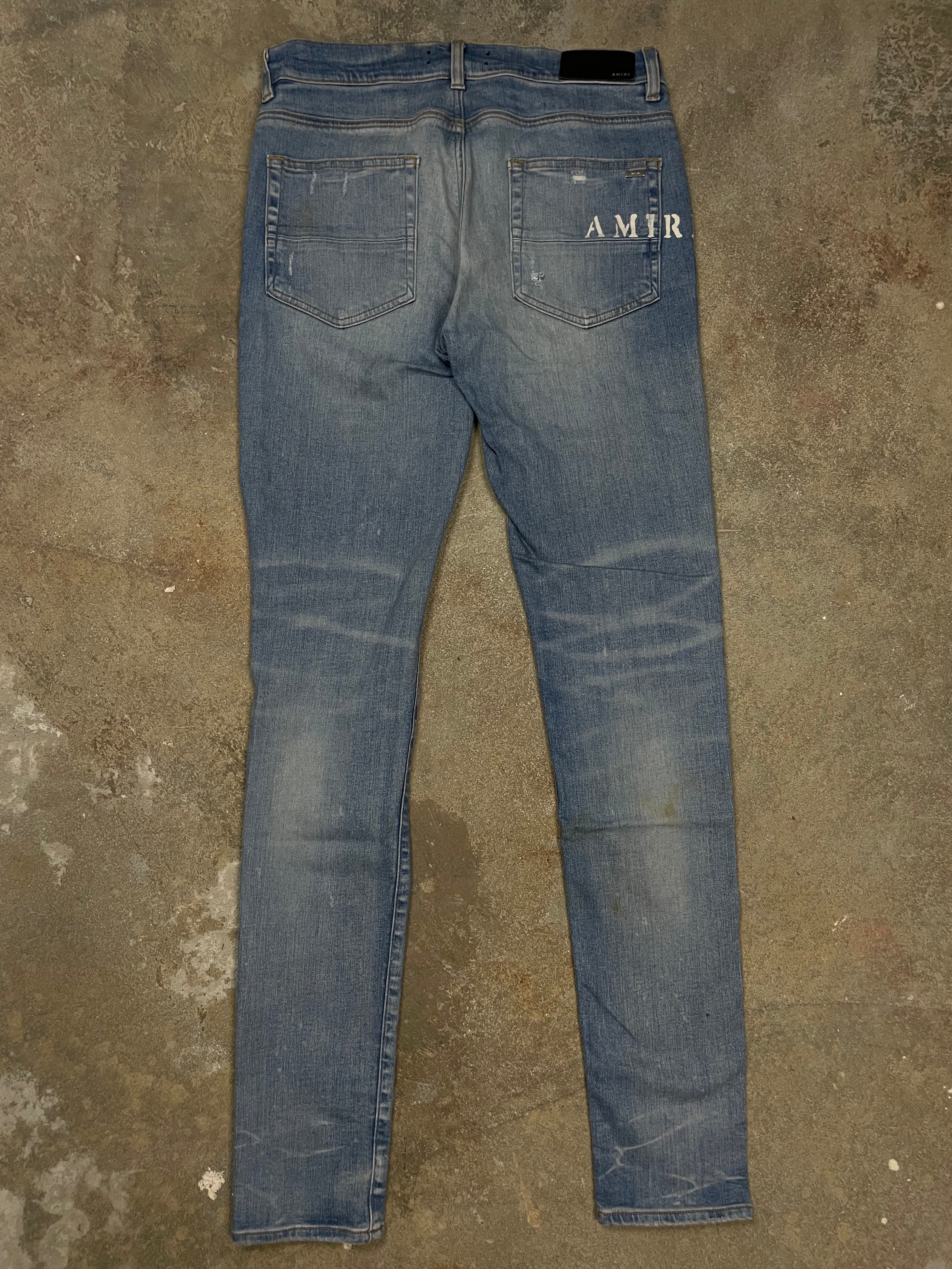 Amiri Floral Thrasher Cream Light Wash Jeans