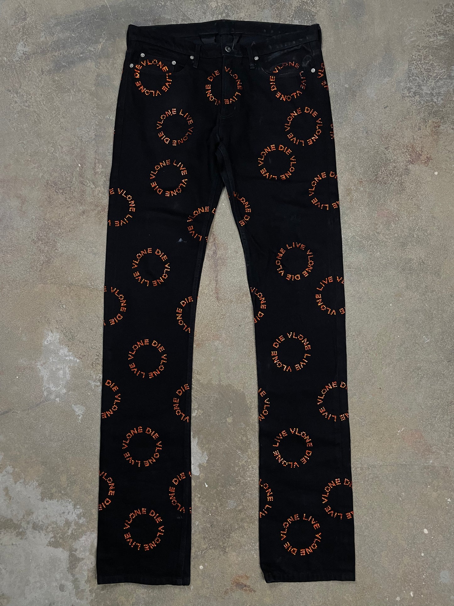 Vlone Jeans Black Rhinestone Orange 34 Used