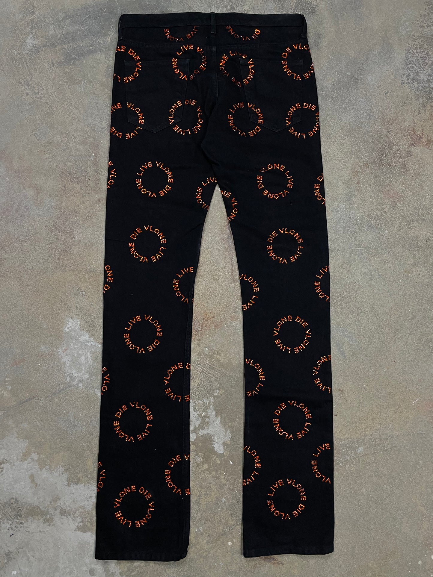 Vlone Jeans Black Rhinestone Orange 34 Used