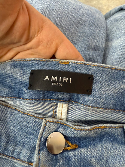 Amiri Light Wash Pink Logo Jeans