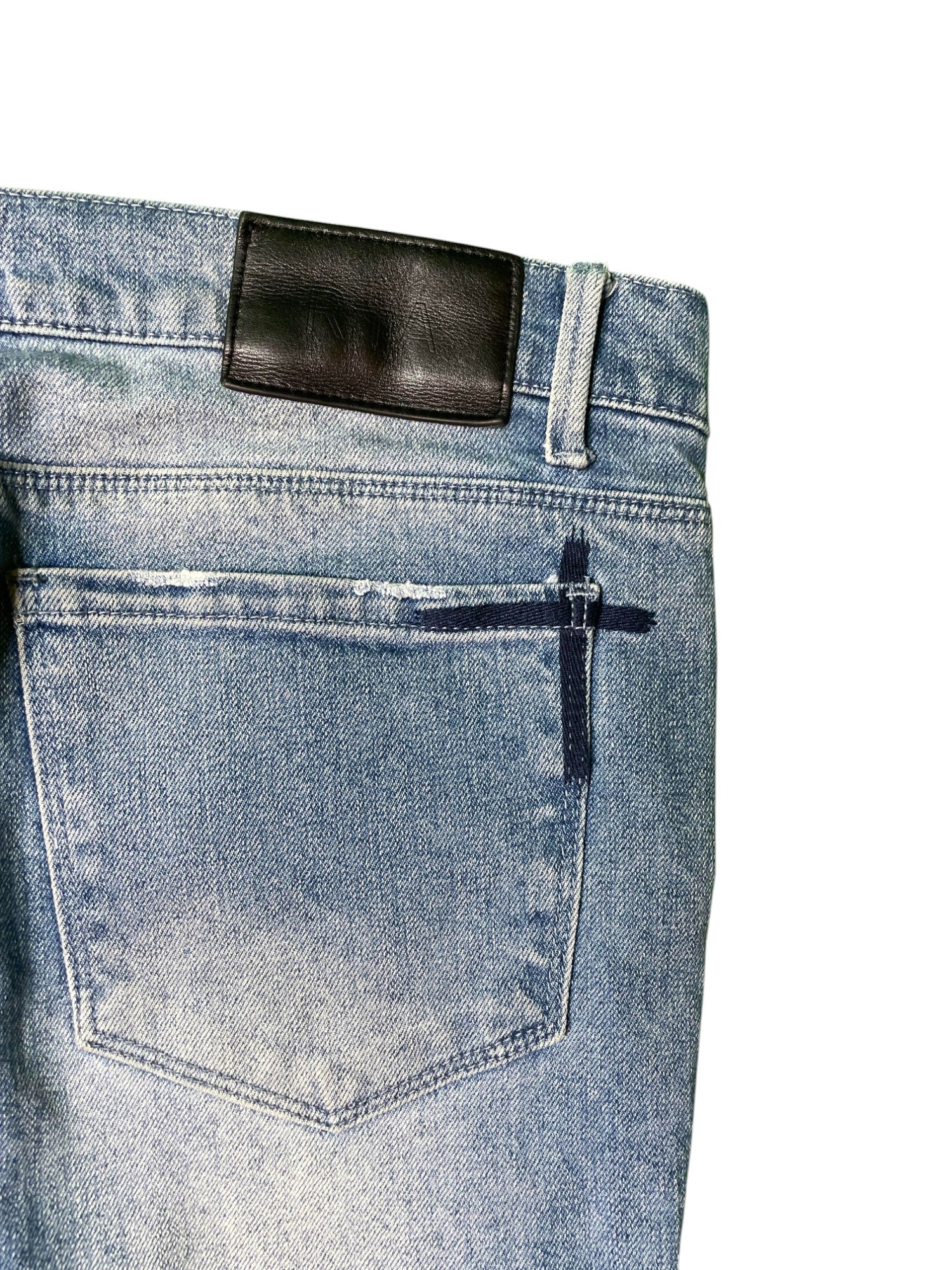 RTA Zipper Knee Patch Light Wash Blue Jeans