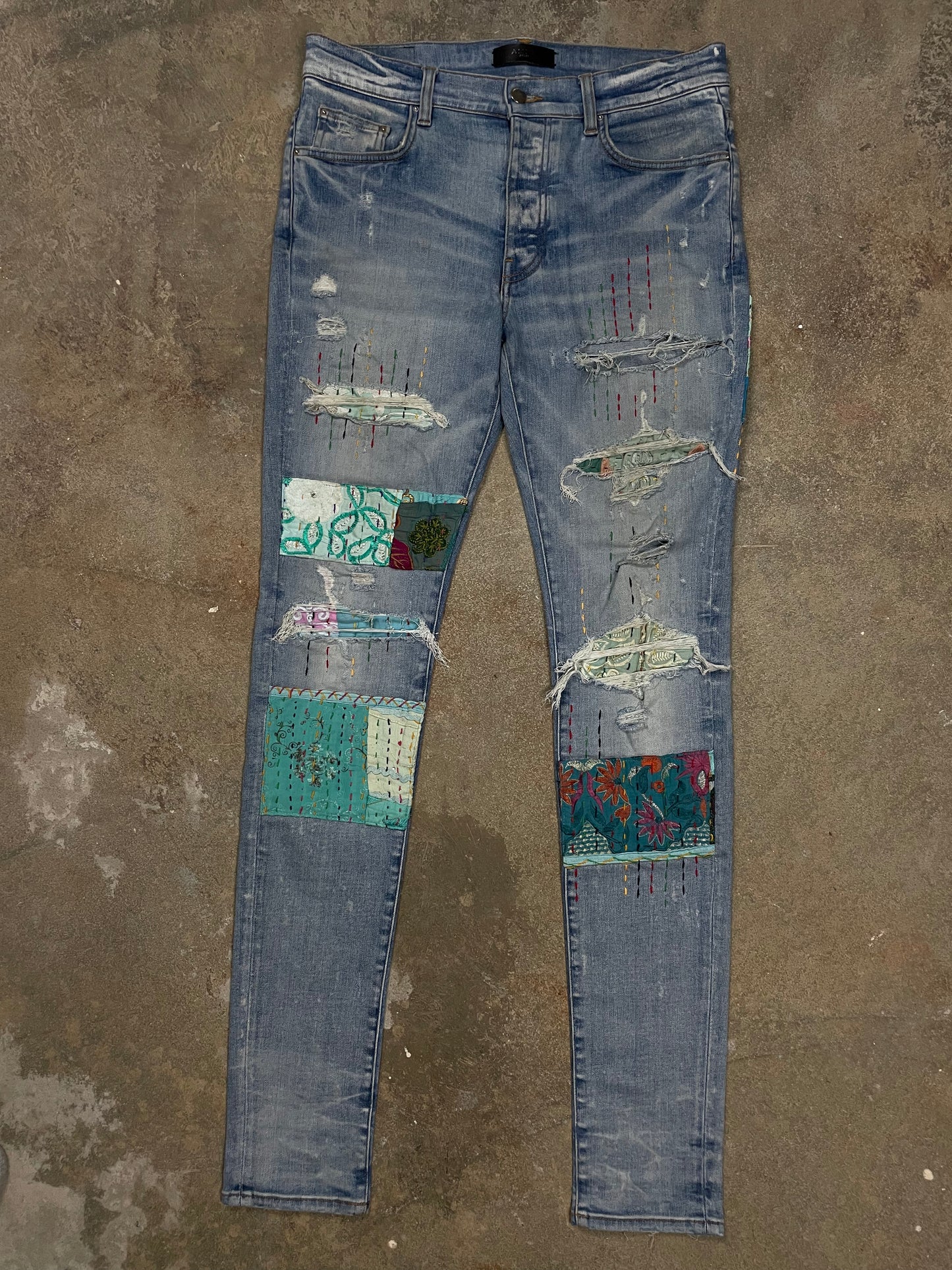 Amiri Jeans Patchwork Teal Used 32