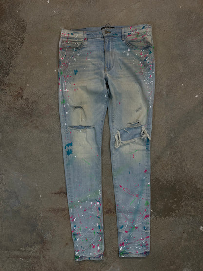 Amiri Jeans Light Wash South Beach Splatter Used 34
