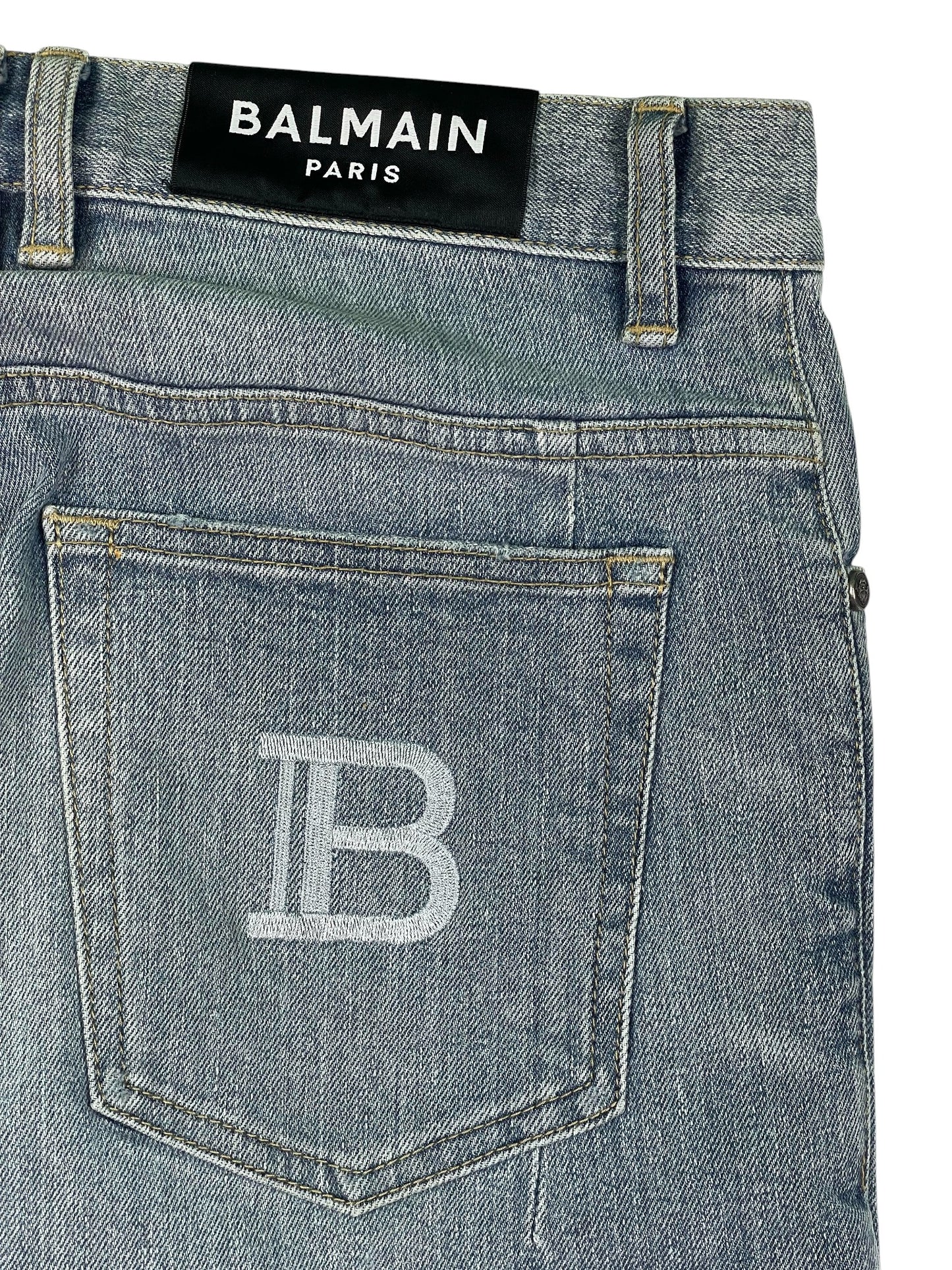 Balmain Light Wash Pocket Logo Jeans