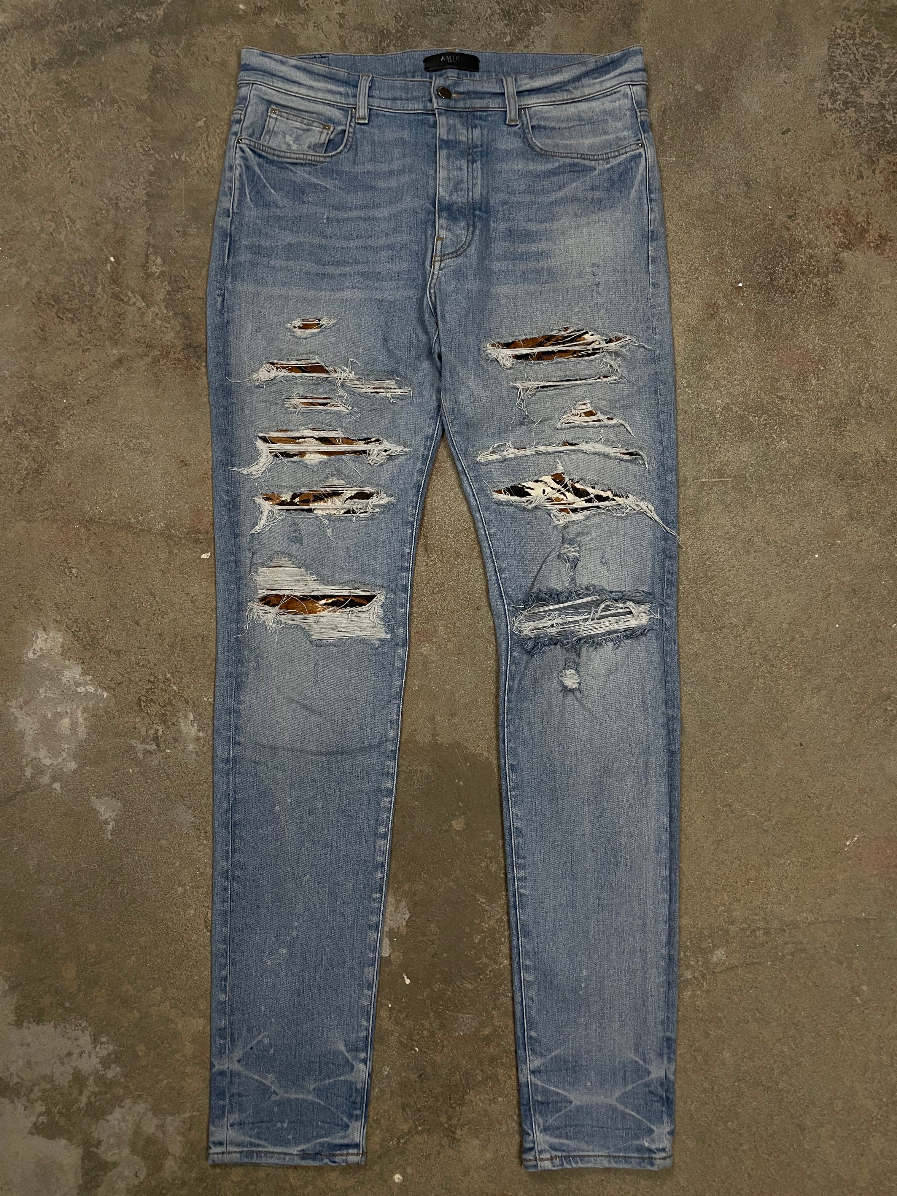 Amiri MX1 Light Wash Cheetah Patch 36 Used