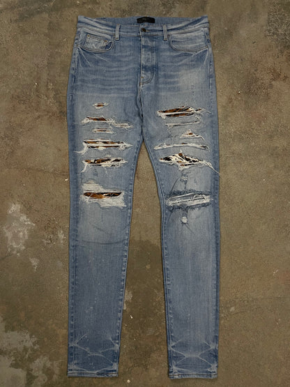 Amiri MX1 Light Wash Cheetah Patch 36 Used