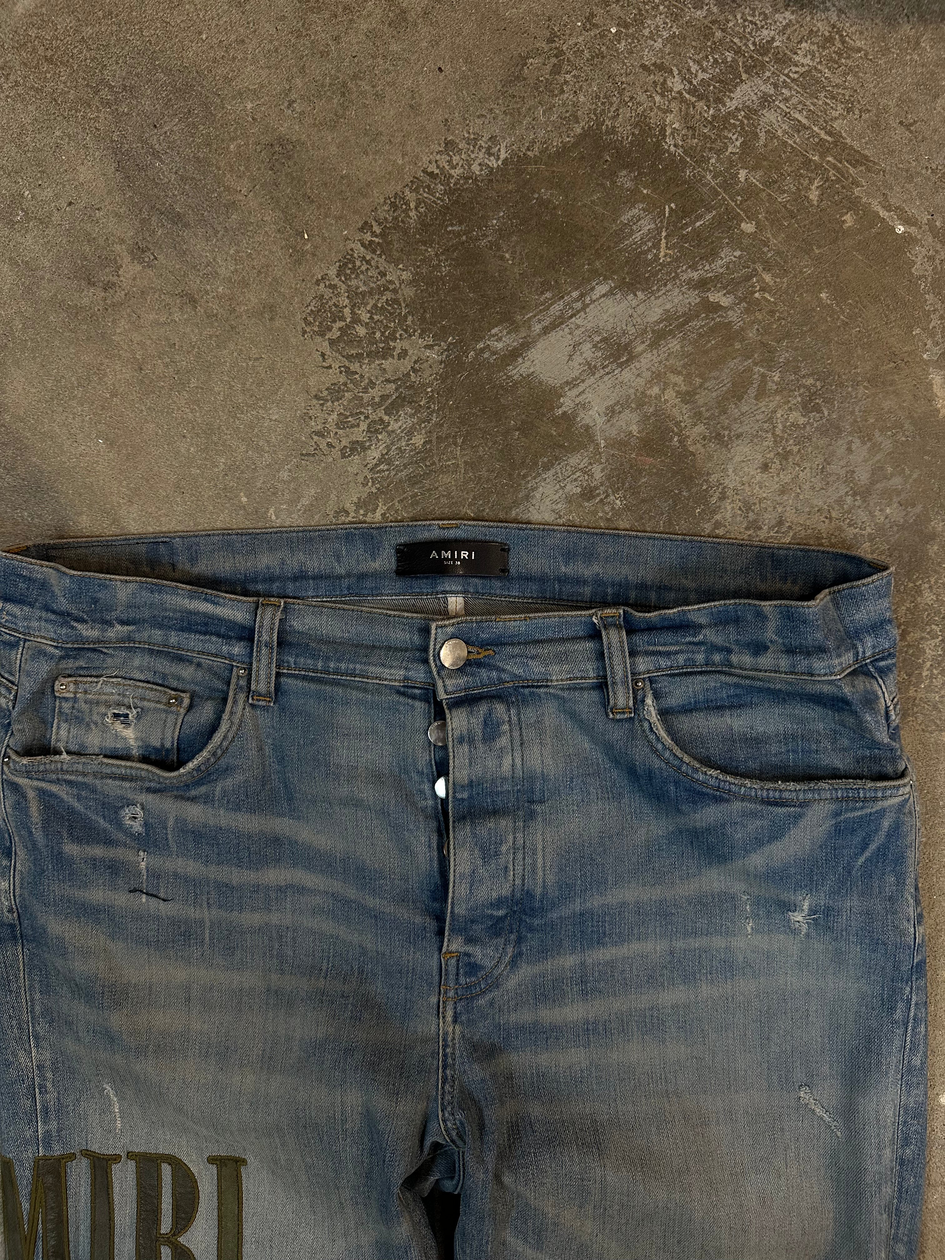 Amiri MX1 Light Wash Camo Side Logo Used 38