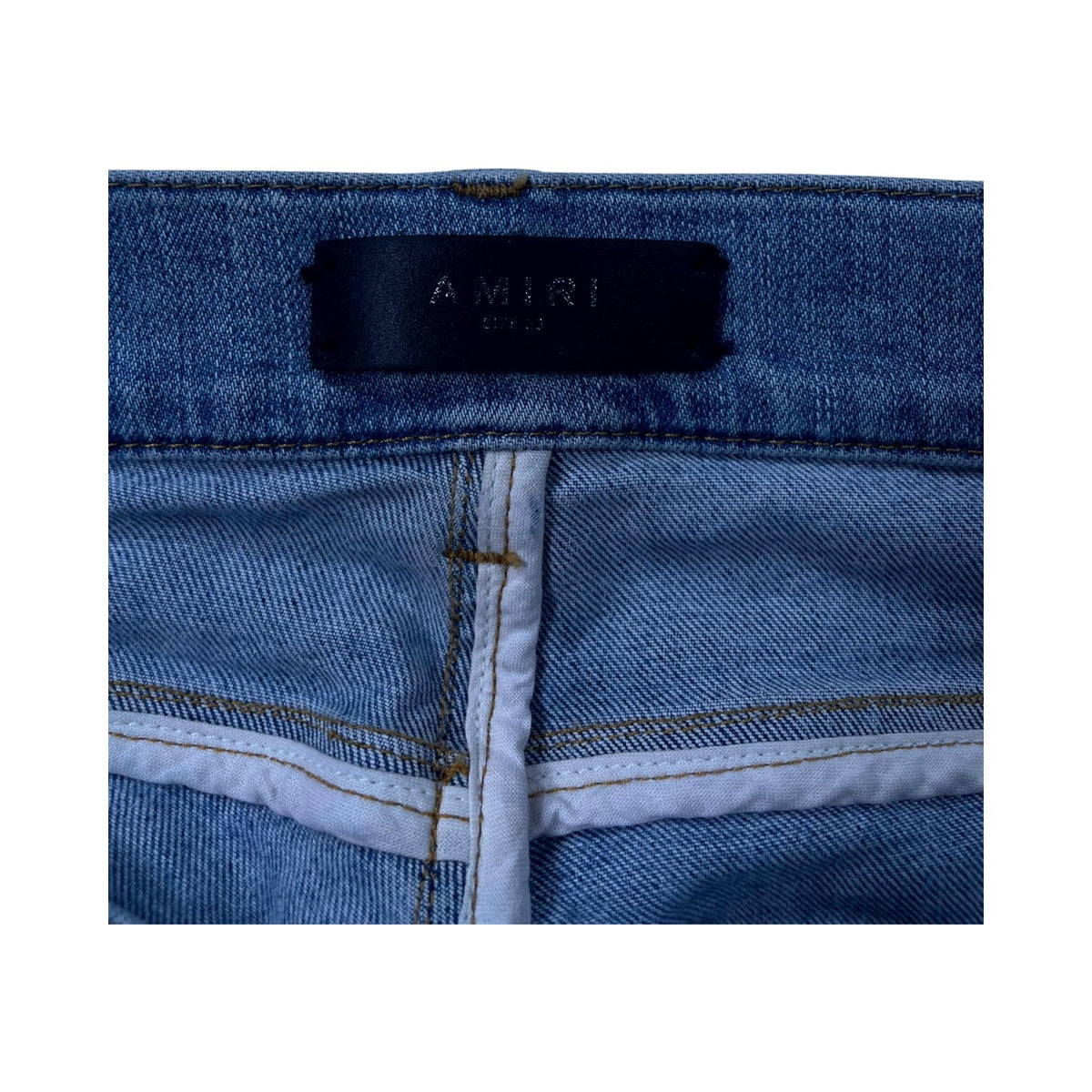 Amiri "MX1" Leather Patch Light Wash & White Jeans