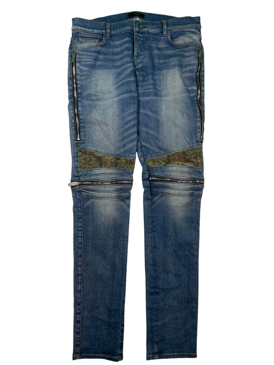 Amiri MX2 Light Wash Green Plaid Jeans