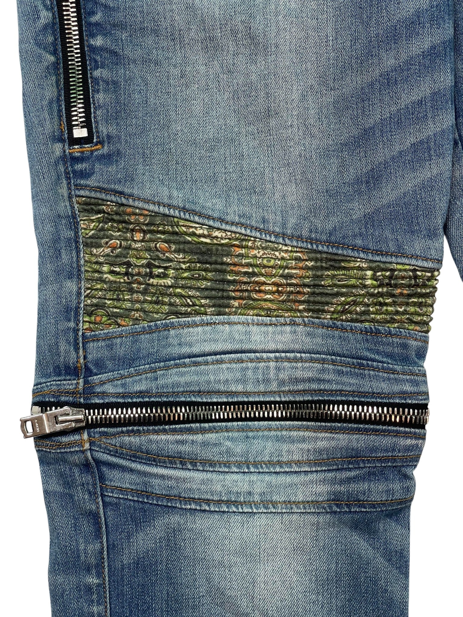 Amiri MX2 Light Wash Green Plaid Jeans