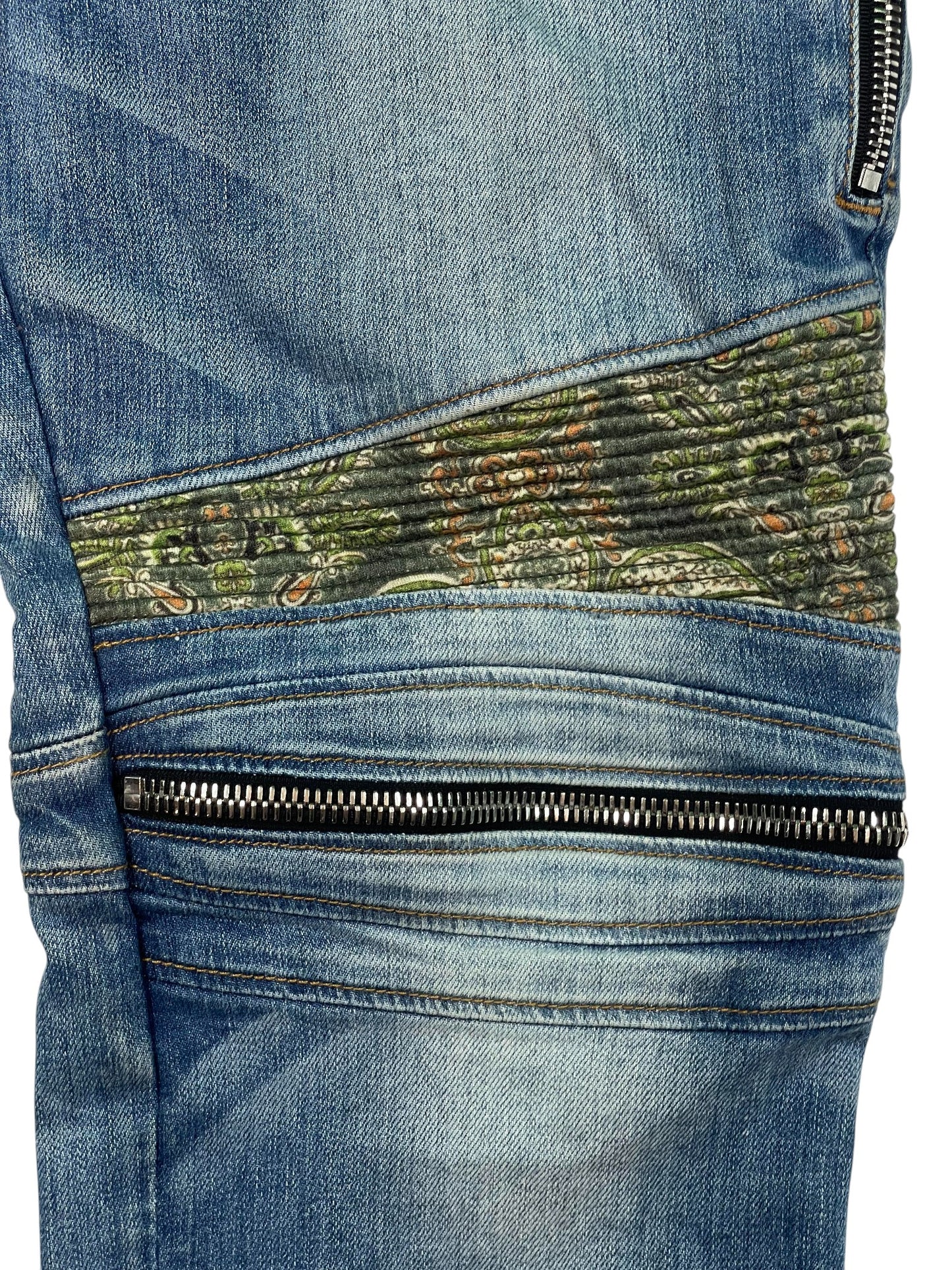 Amiri MX2 Light Wash Green Plaid Jeans