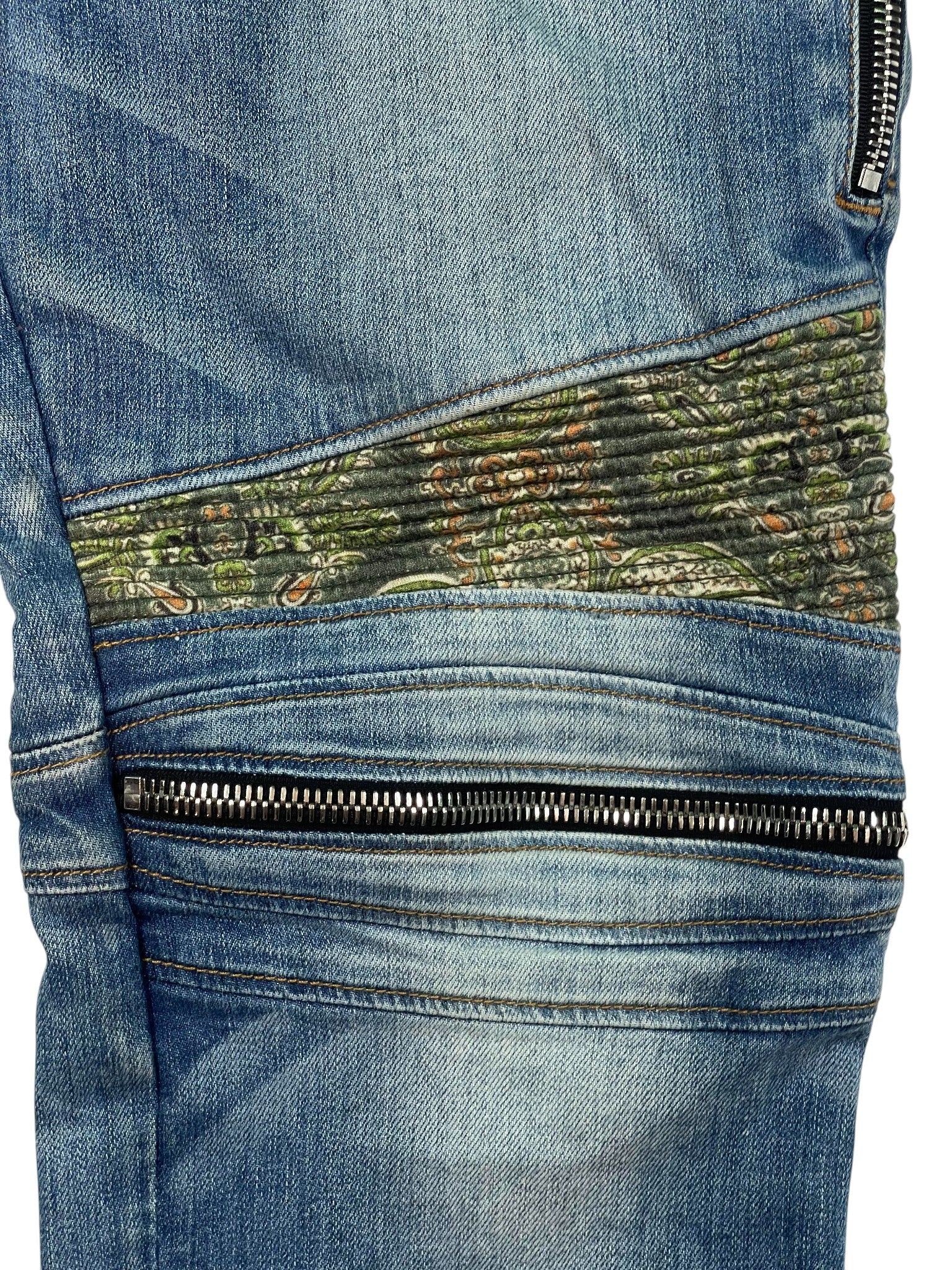 Amiri MX2 Light Wash Green Plaid Jeans