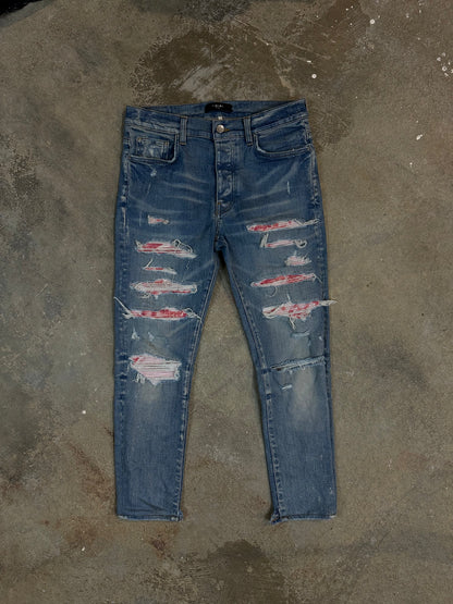 Amiri Red White Lightwash Thrasher Jeans  Used 32