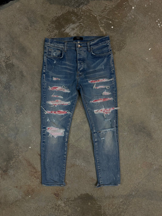 Amiri Red White Lightwash Thrasher Jeans  Used 32
