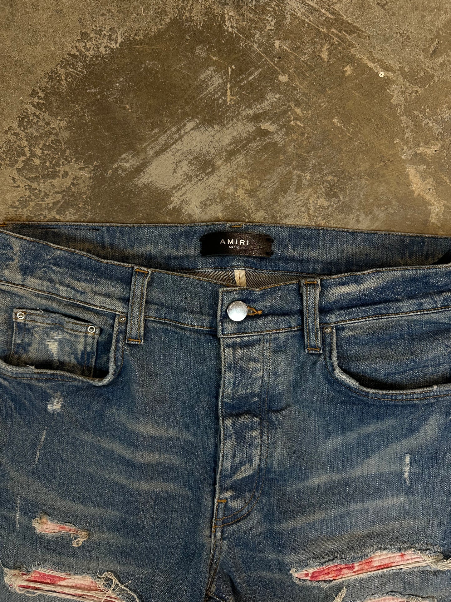 Amiri Red White Lightwash Thrasher Jeans  Used 32