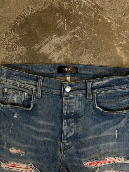 Amiri Red White Lightwash Thrasher Jeans  Used 32
