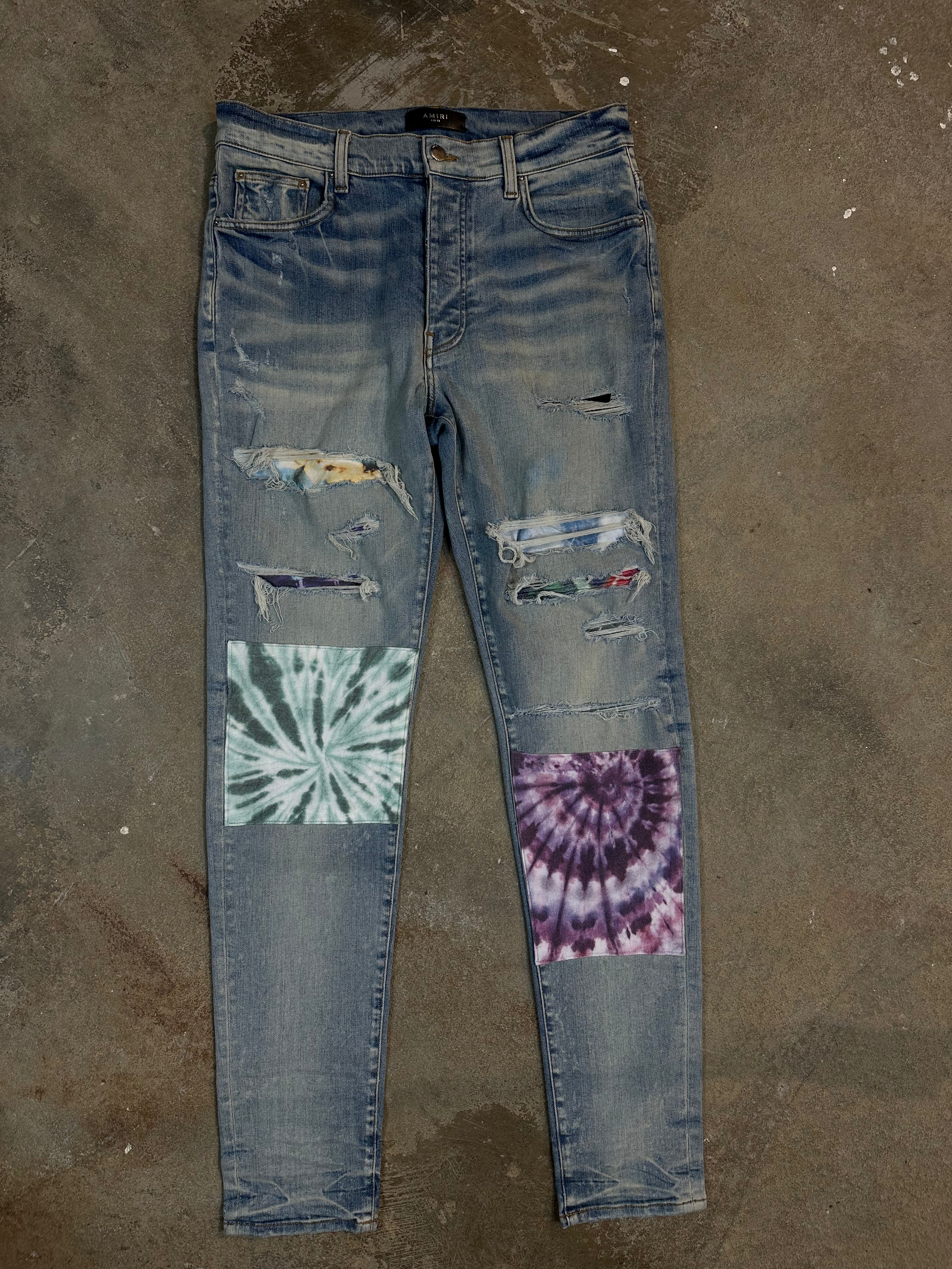 Amiri Jeans Pachwork Tye Dye Light Wash Used 34