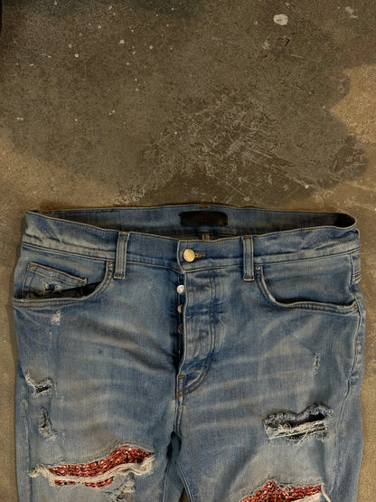 Amiri Jeans Light Wash Orange Paisley Patchwork Used 33