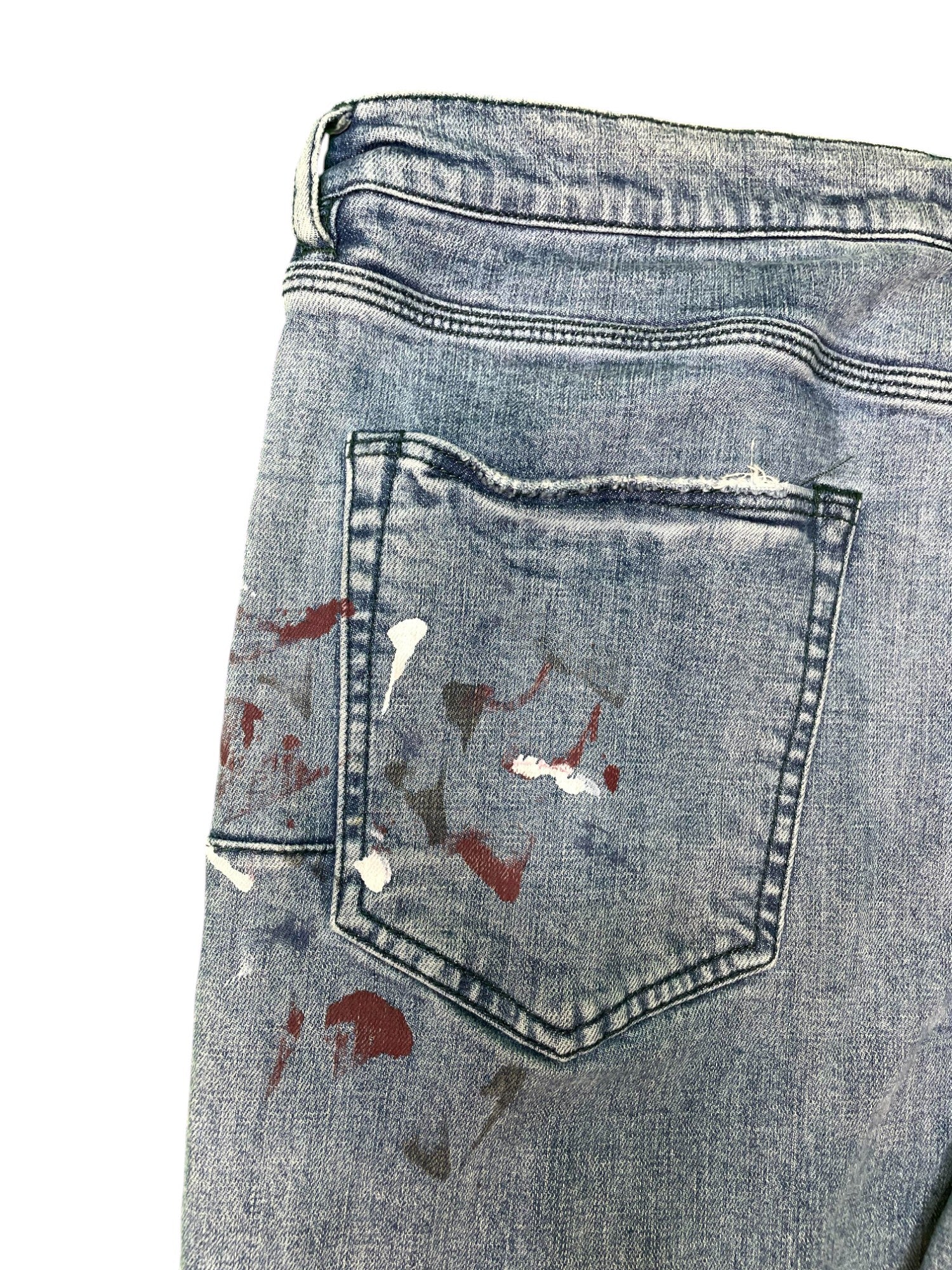 Purple Brand Paint Splatter Light Wash Blue Jeans