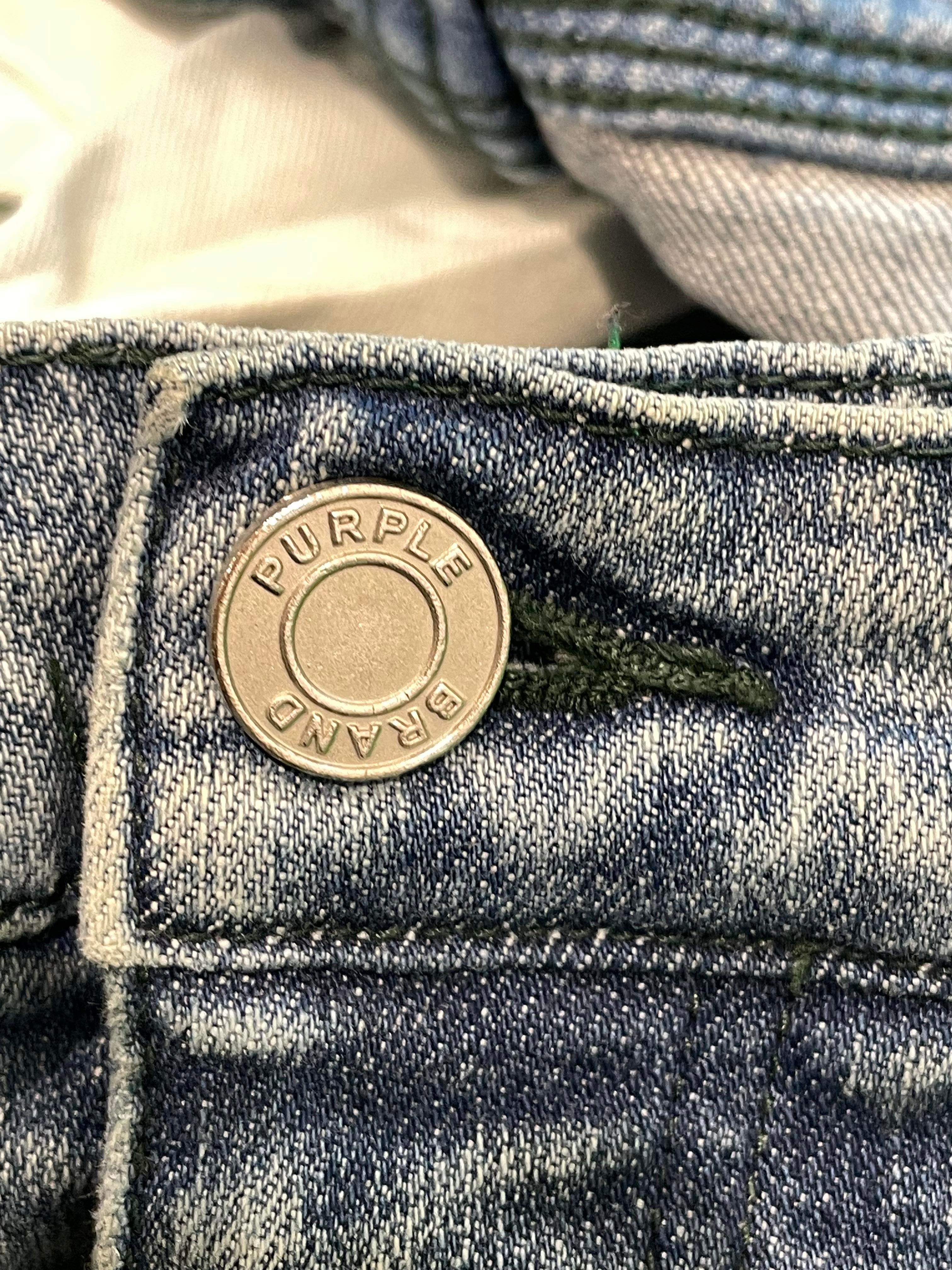 Purple Brand Paint Splatter Light Wash Blue Jeans