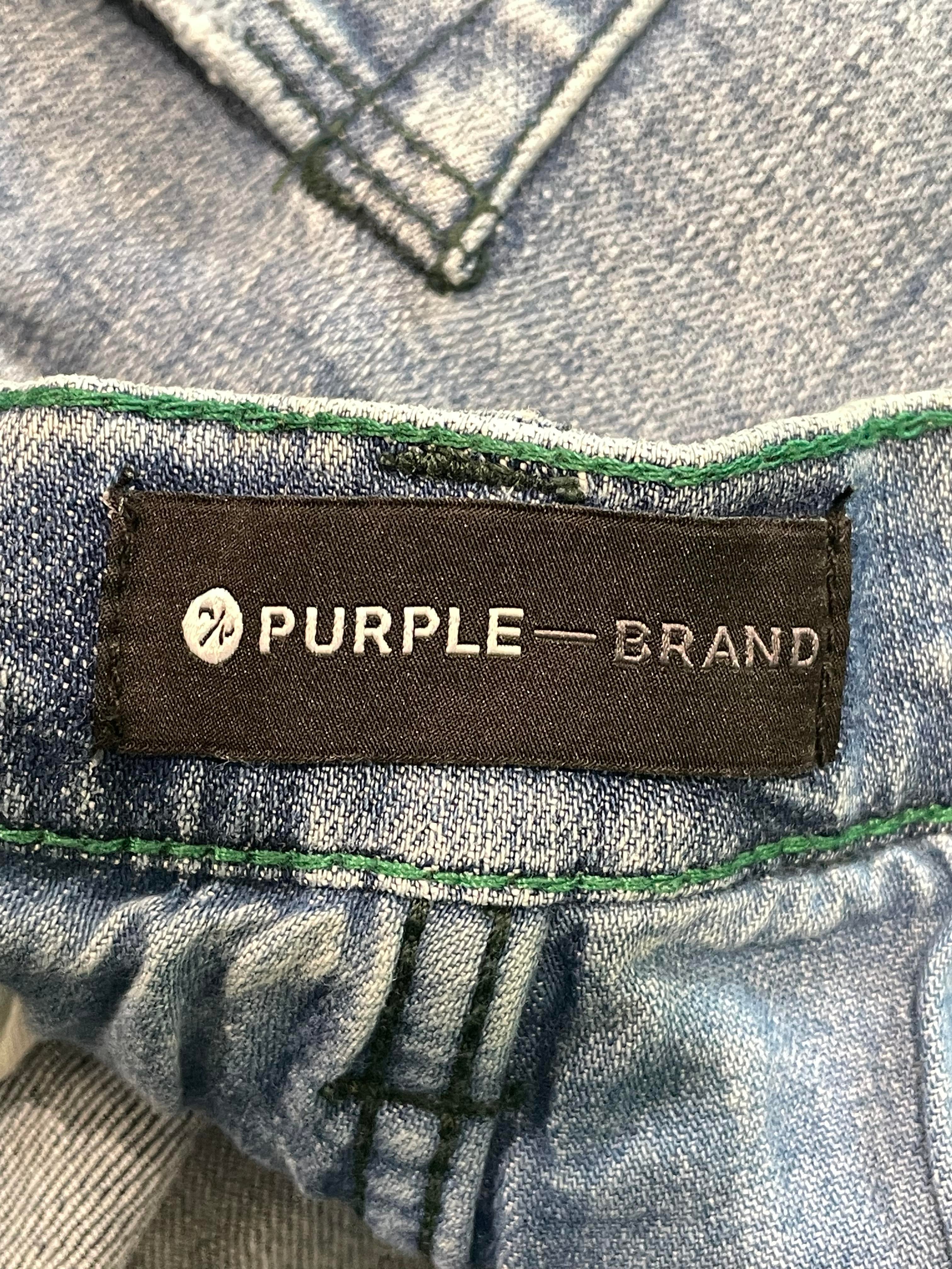 Purple Brand Paint Splatter Light Wash Blue Jeans