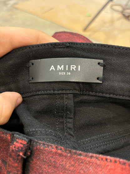 Amiri Jeans Red Glitter Thrasher Used 38