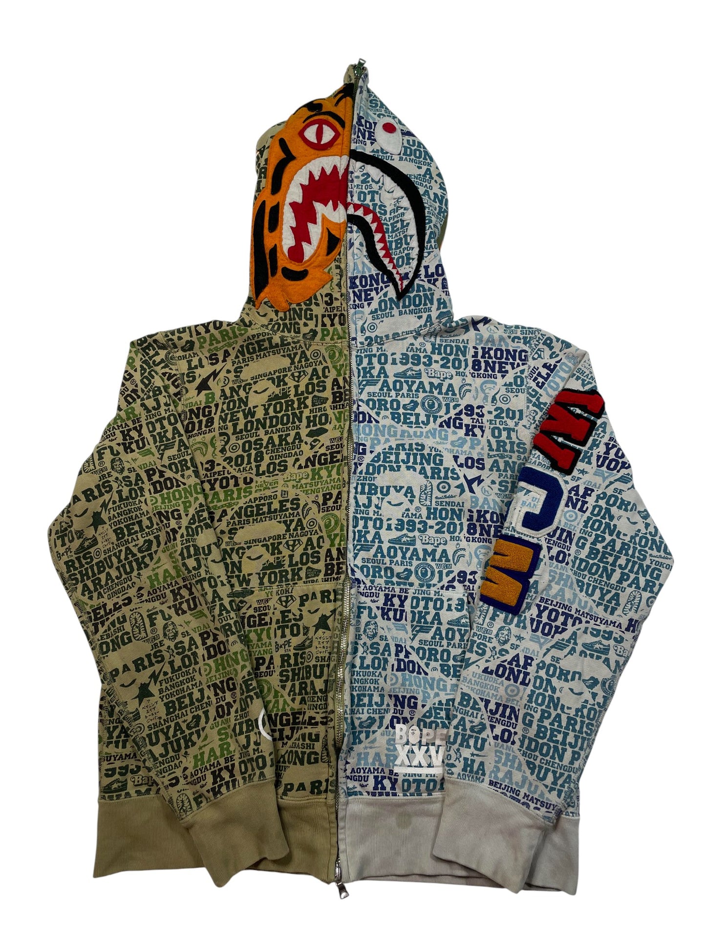 Bape Monogram Split Green & Blue Zip Hoodie