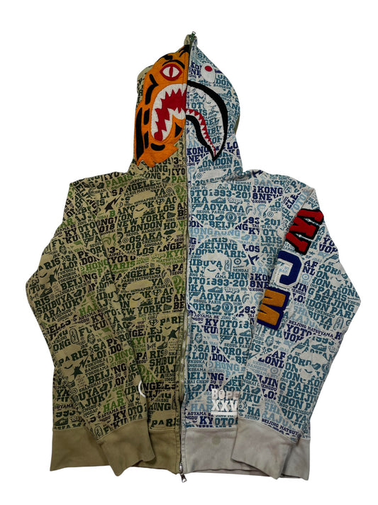 Bape Monogram Split Green & Blue Zip Hoodie