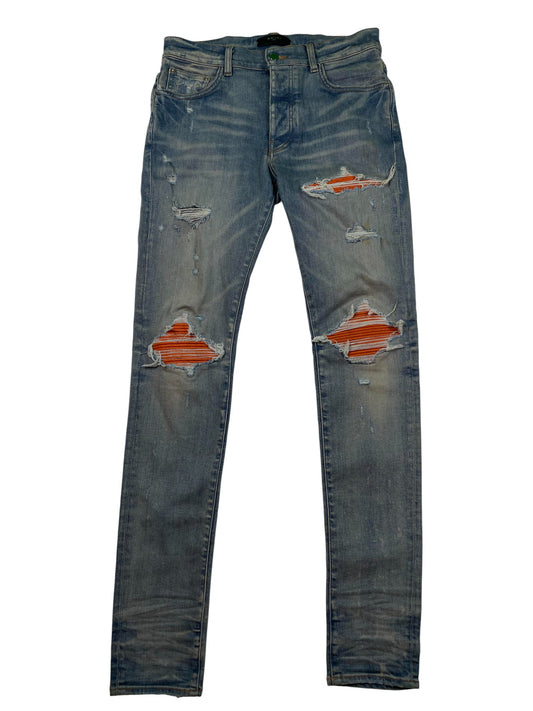 Amiri MX1 Light Wash Orange Crackle Jeans