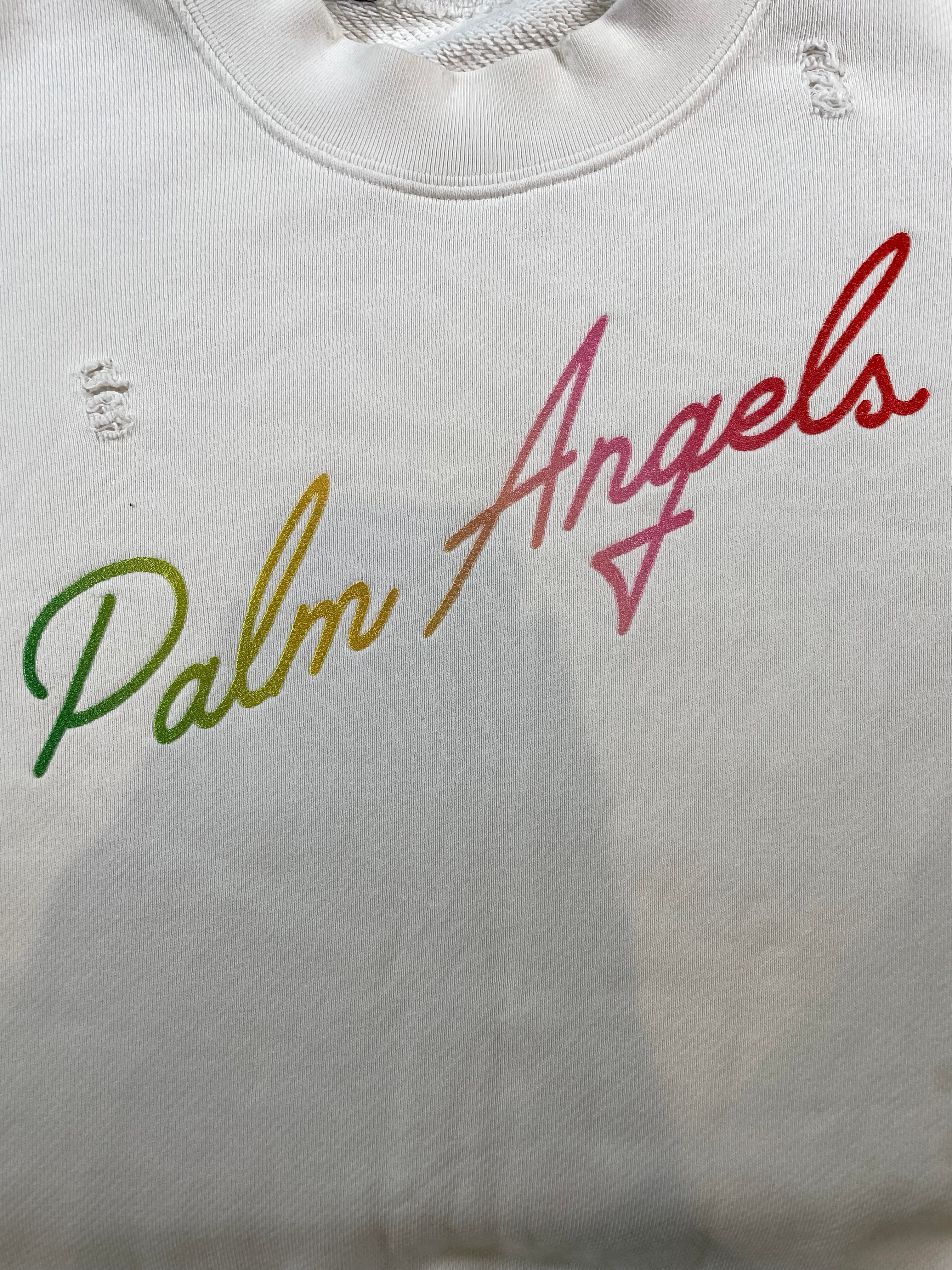 Palm Angels Distress Miami Logo White Crewneck