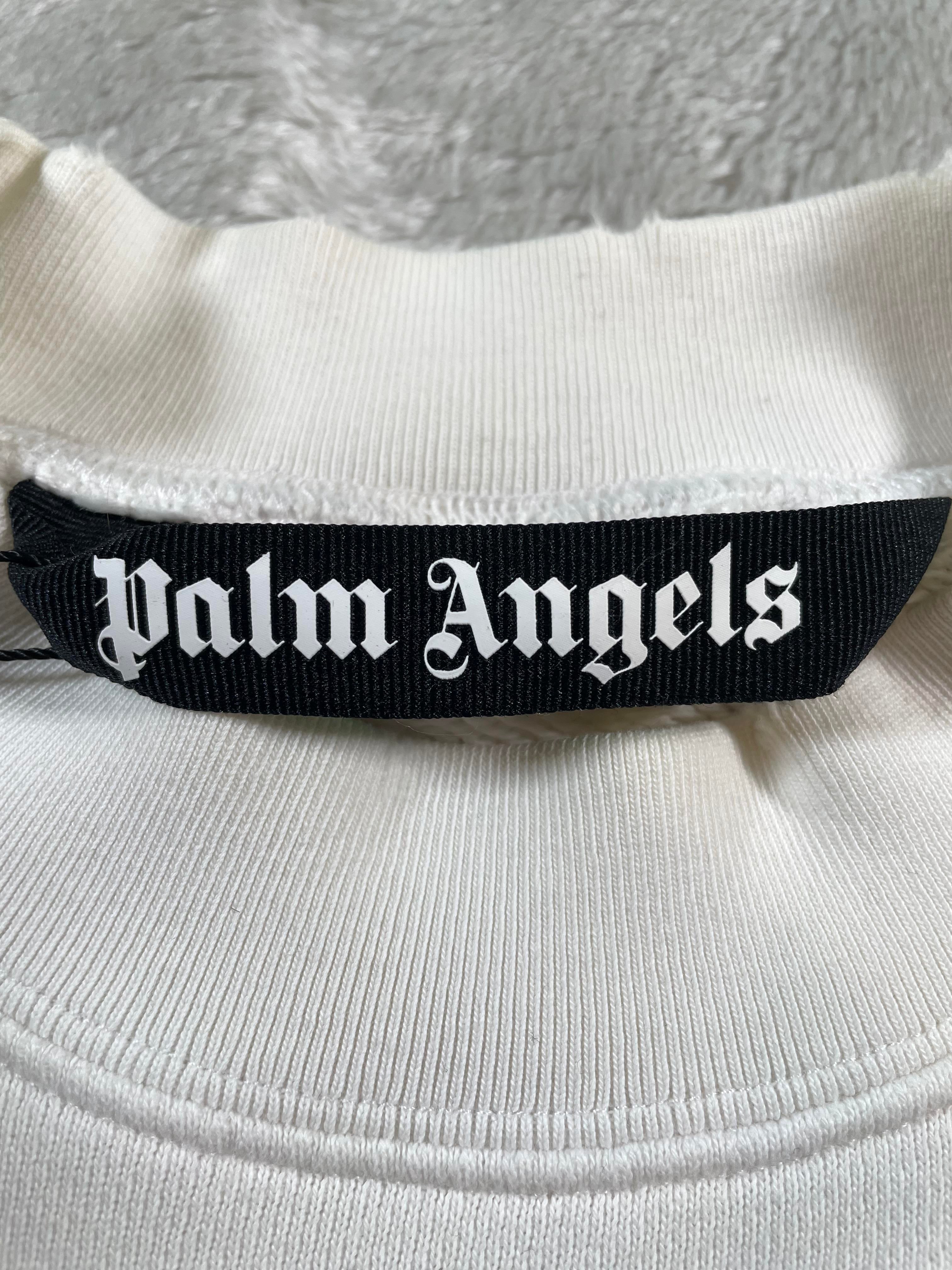 Palm Angels Distress Miami Logo White Crewneck