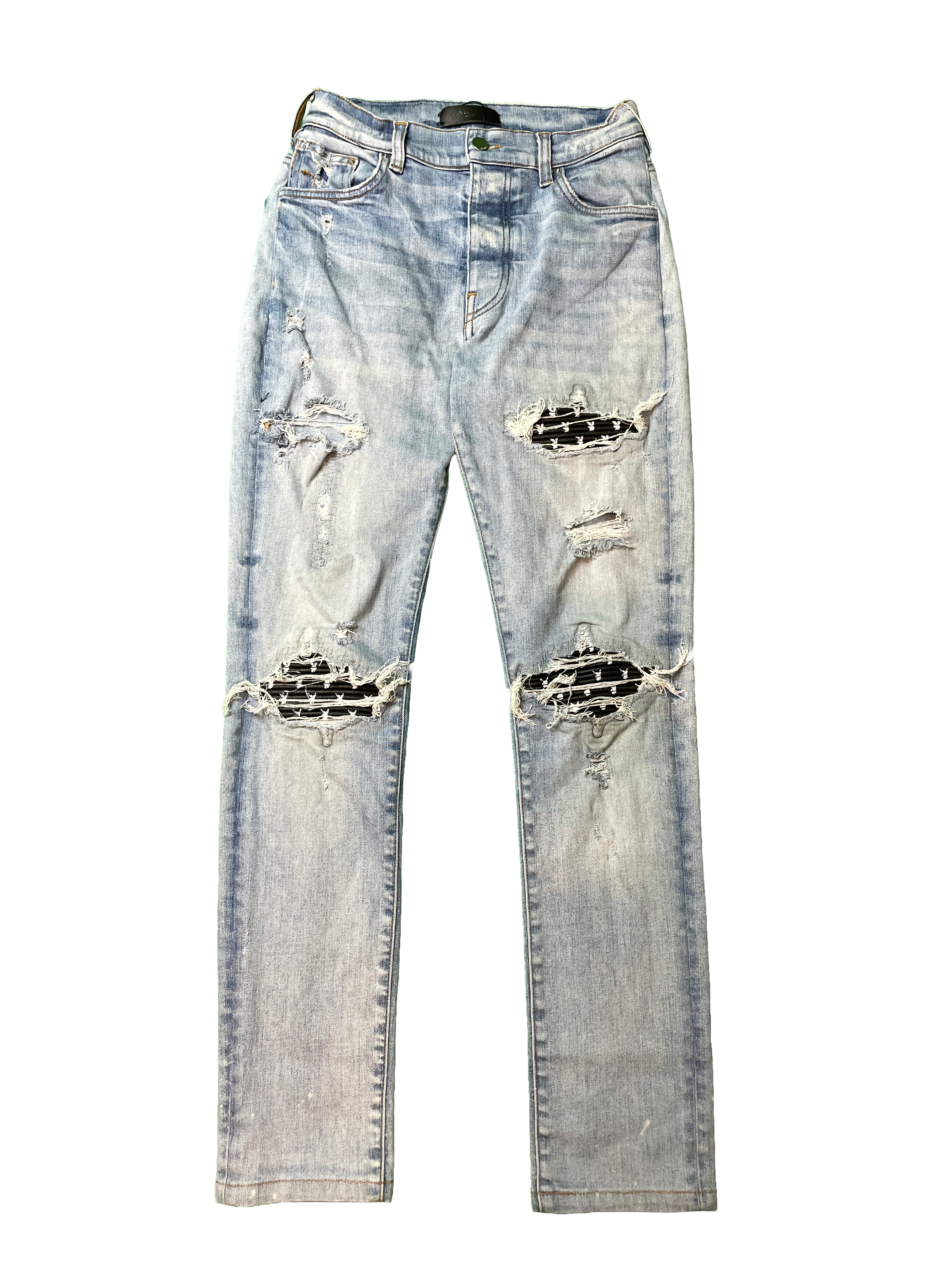 Amiri MX1 Light Wash Playboy Pale Blue Patch Jeans