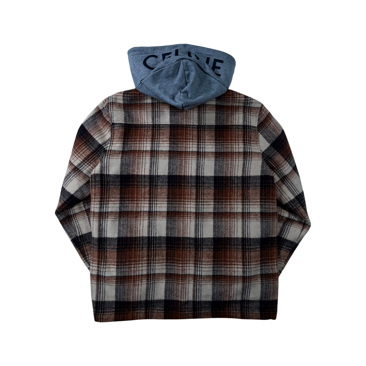 Celine Plaid Logo Hooded Shirt Brown Hoodie