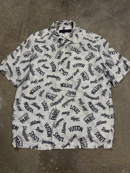 LV Button Up White All Over Used Medium