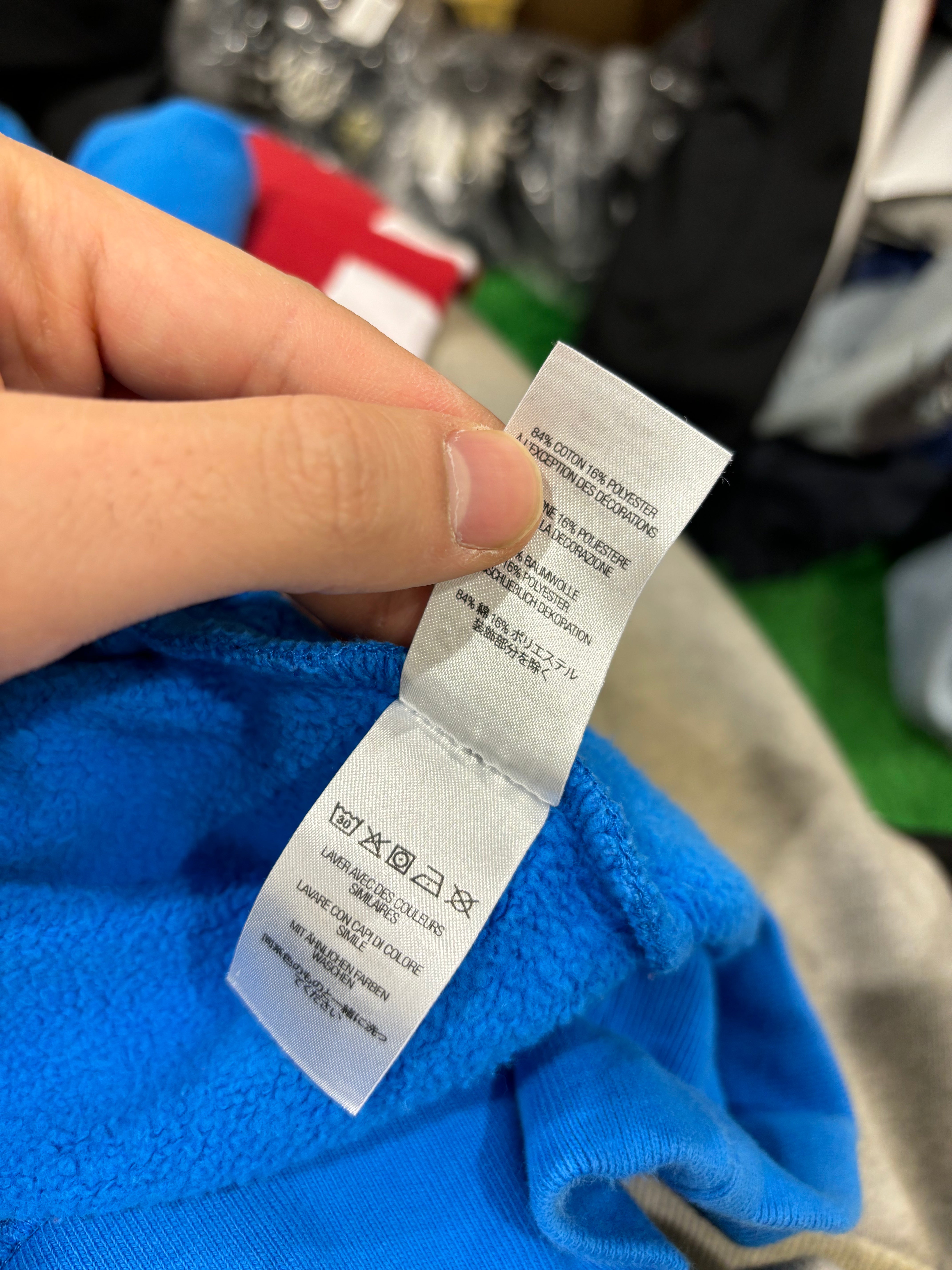 Supreme Hoodie Blue Red Sleeve Logo New Large