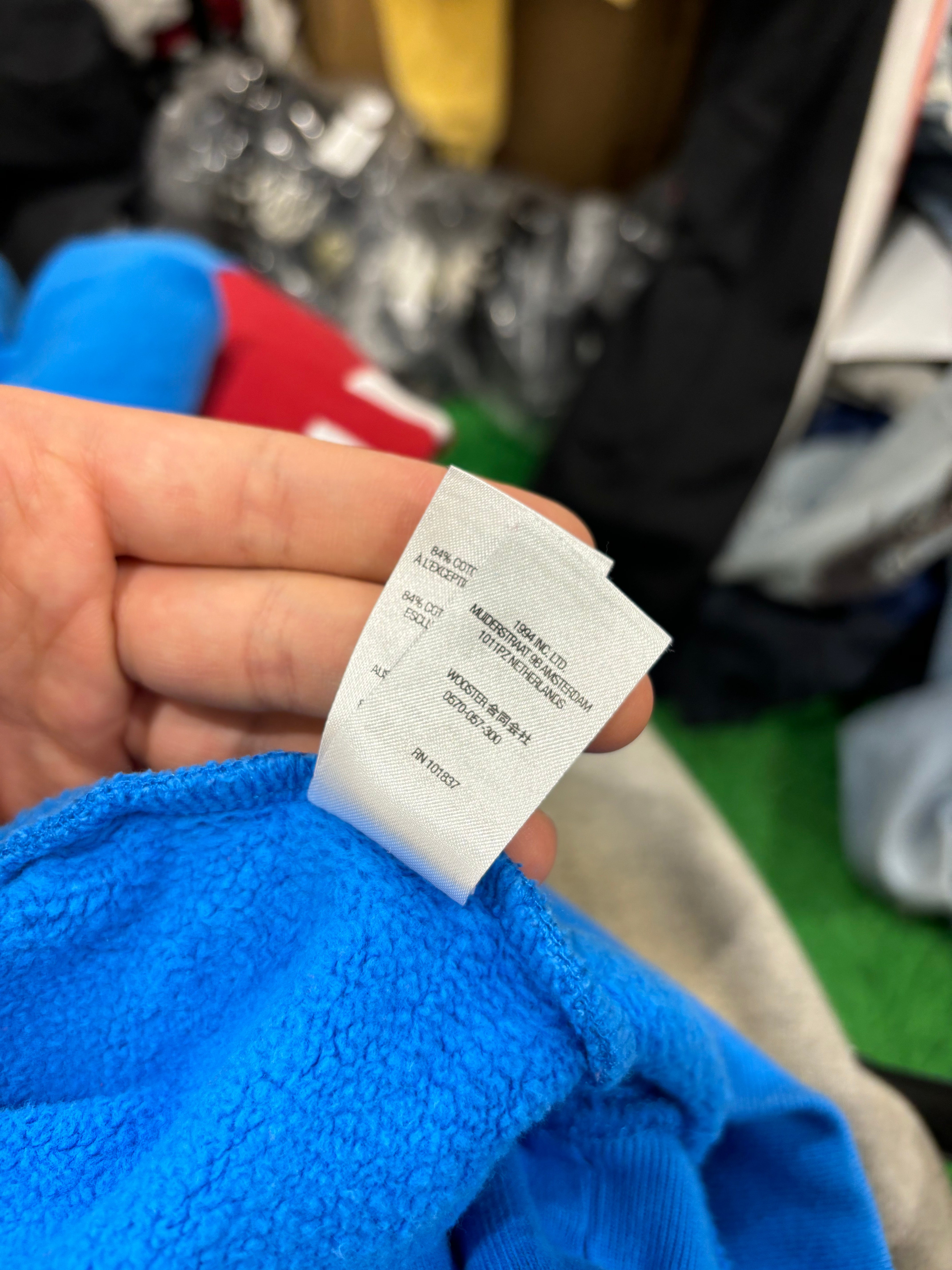 Supreme Hoodie Blue Red Sleeve Logo New Large