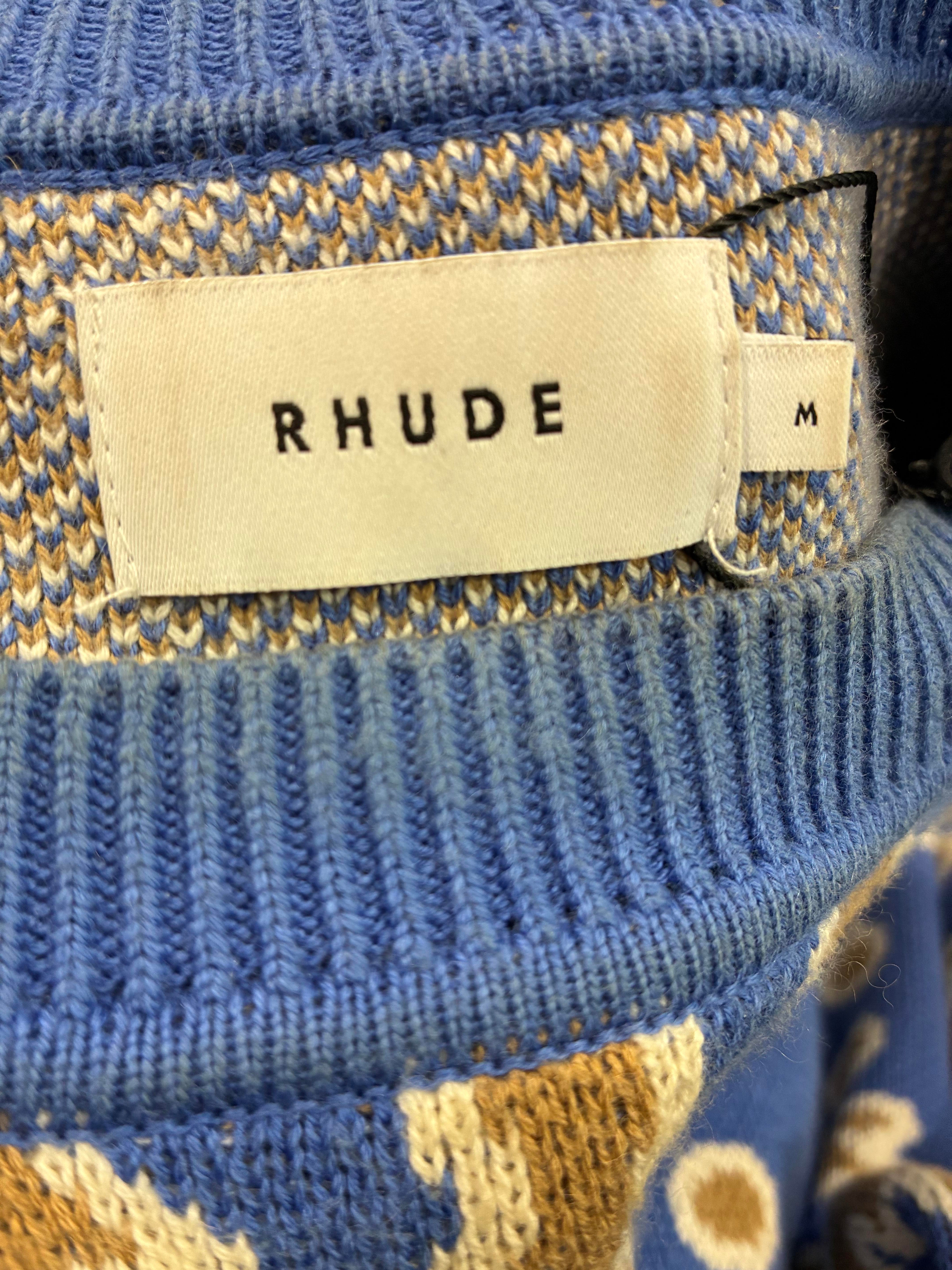 Rhude Blue & Cream Paisley Knit Sweater