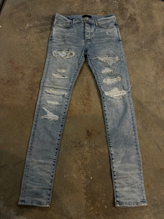 Amiri Swarovski Thrasher Patch Light Wash Used 33