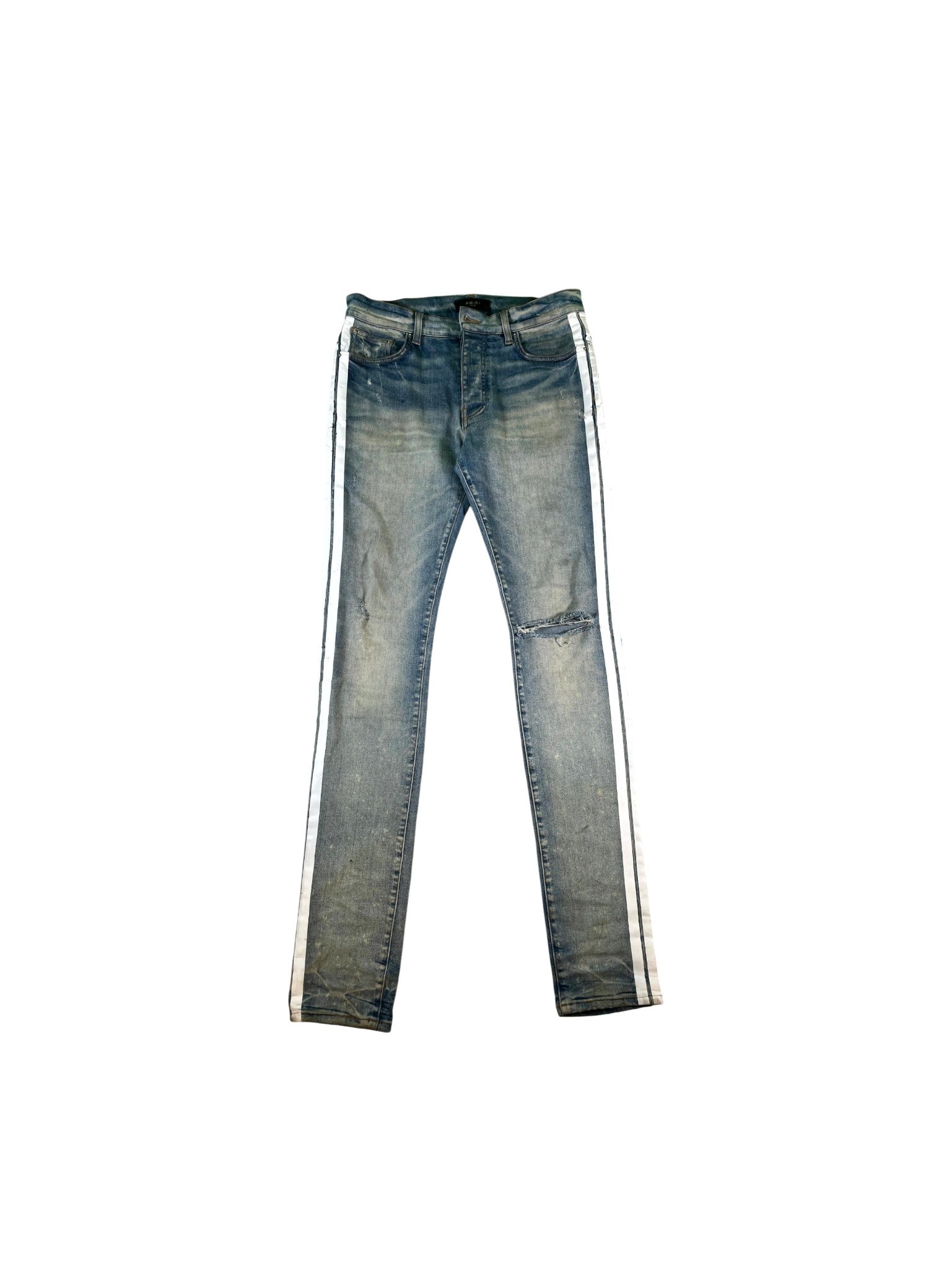 Amiri Light Wash White Stripe Jeans
