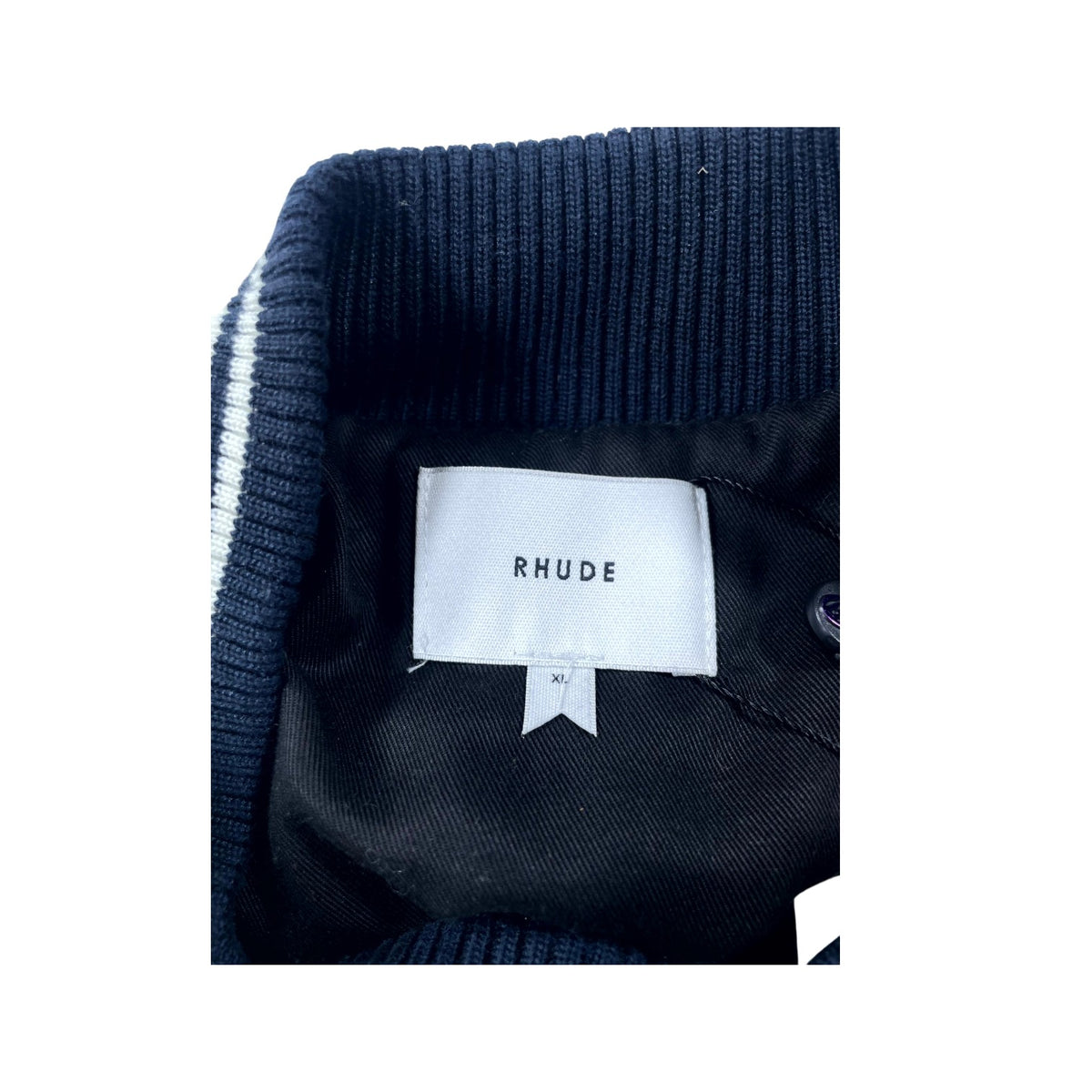 Rhude Denim Leather Varsity Blue Jacket
