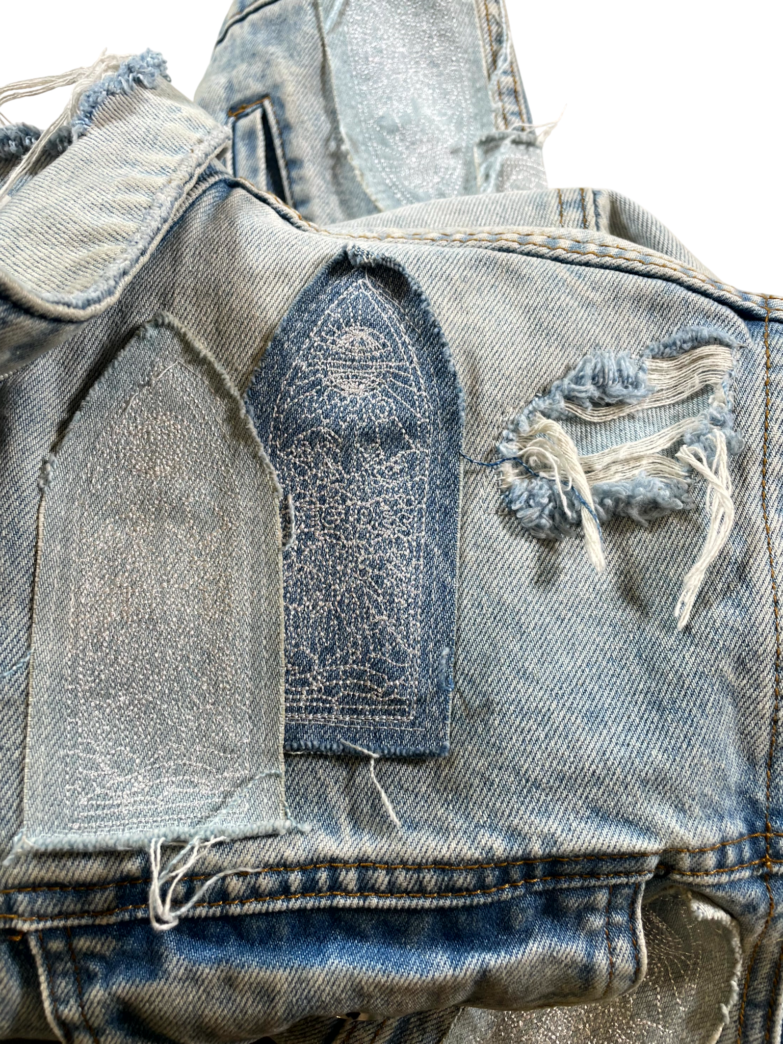 Who Decides War Patched Arch Repaired Denim Blue Jacket