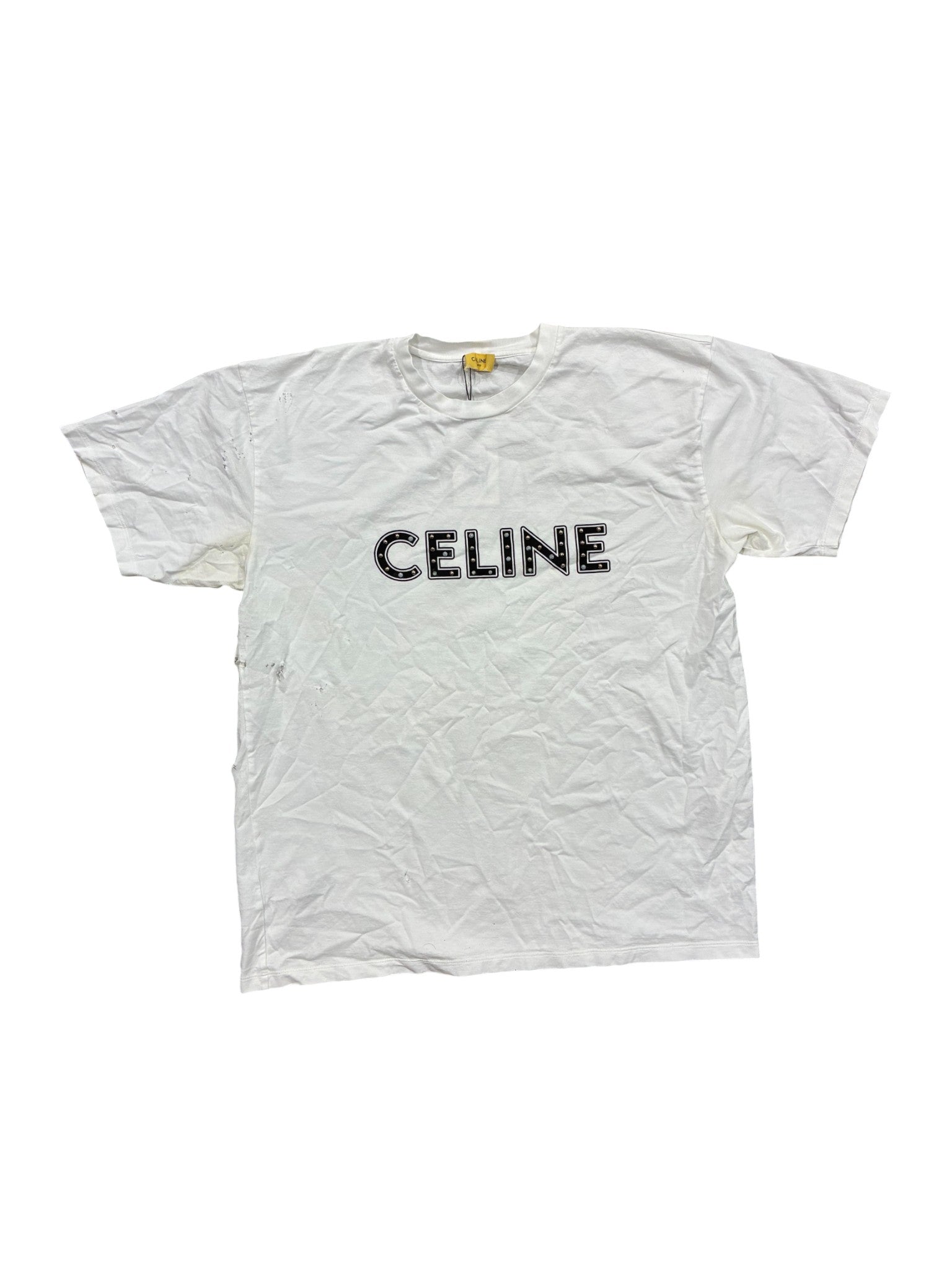 Celine Studded Logo White Tee