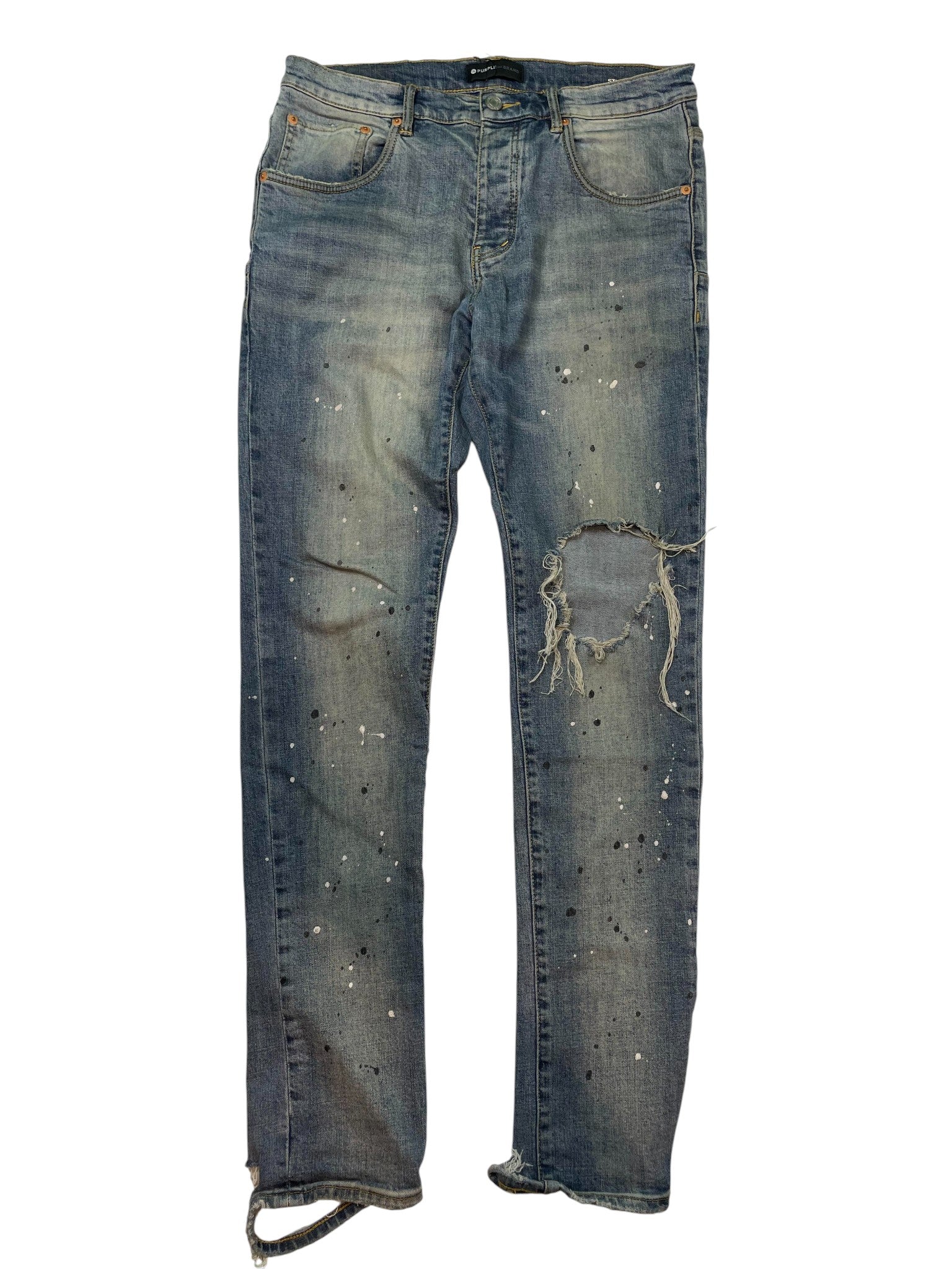 Purple Brand Light Wash Splatter Ripped Jeans