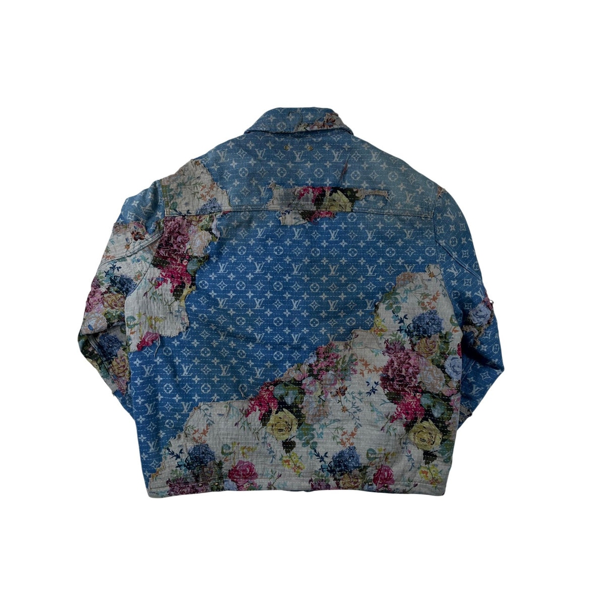 Louis Vuitton Denim Floral Destroyed Quilted Light Wash & Multicolor Jacket
