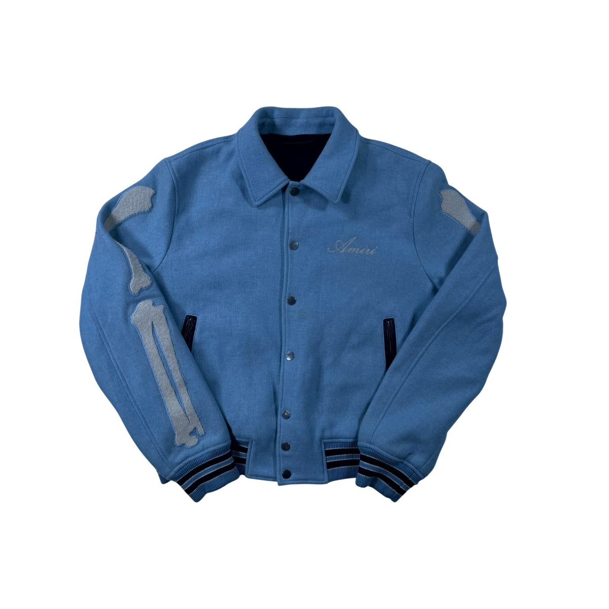 Amiri Bone Varsity Varsity Baby Blue Jacket