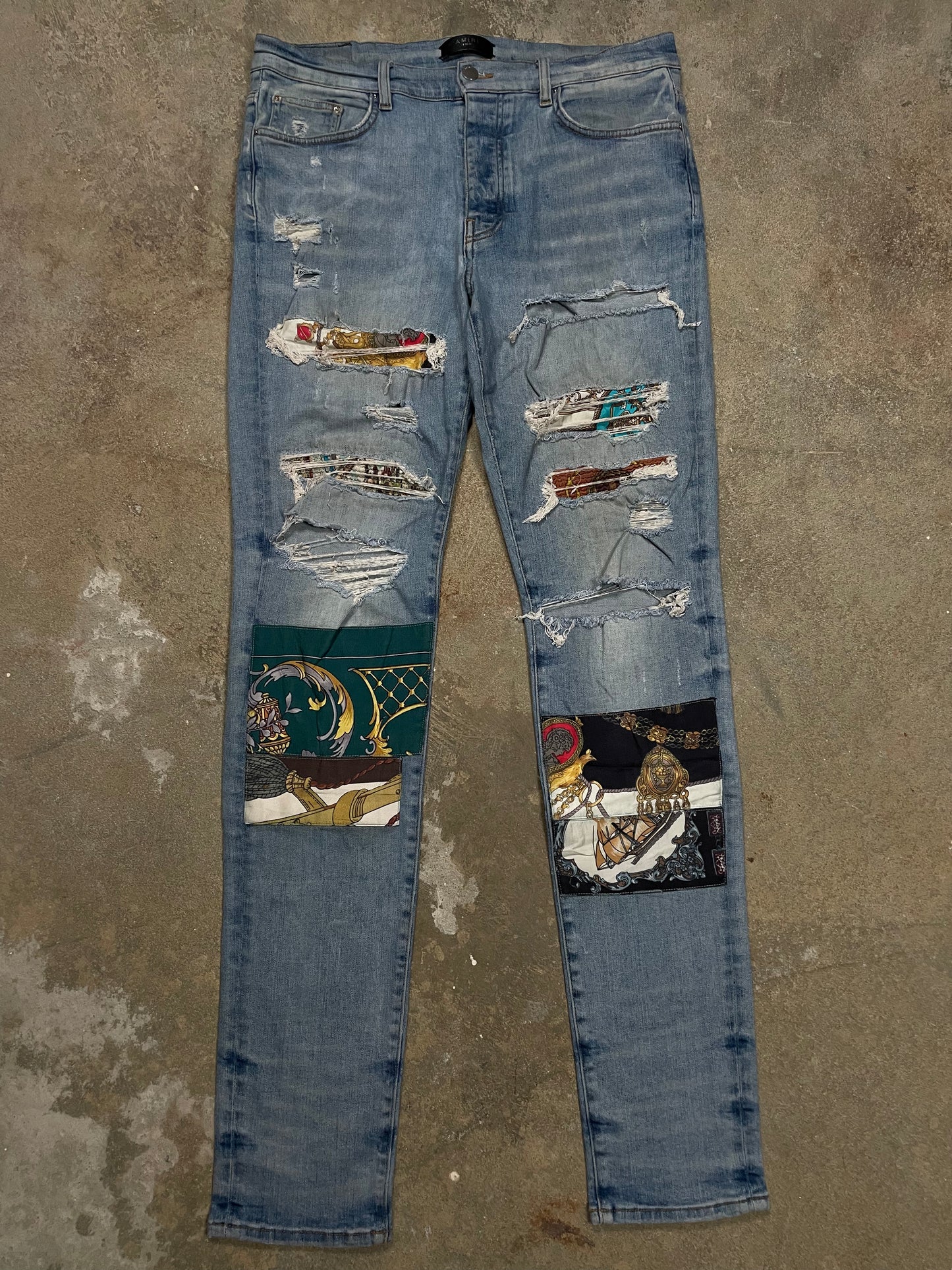 Amiri Jeans Patchwork Teal Chain 36 Used